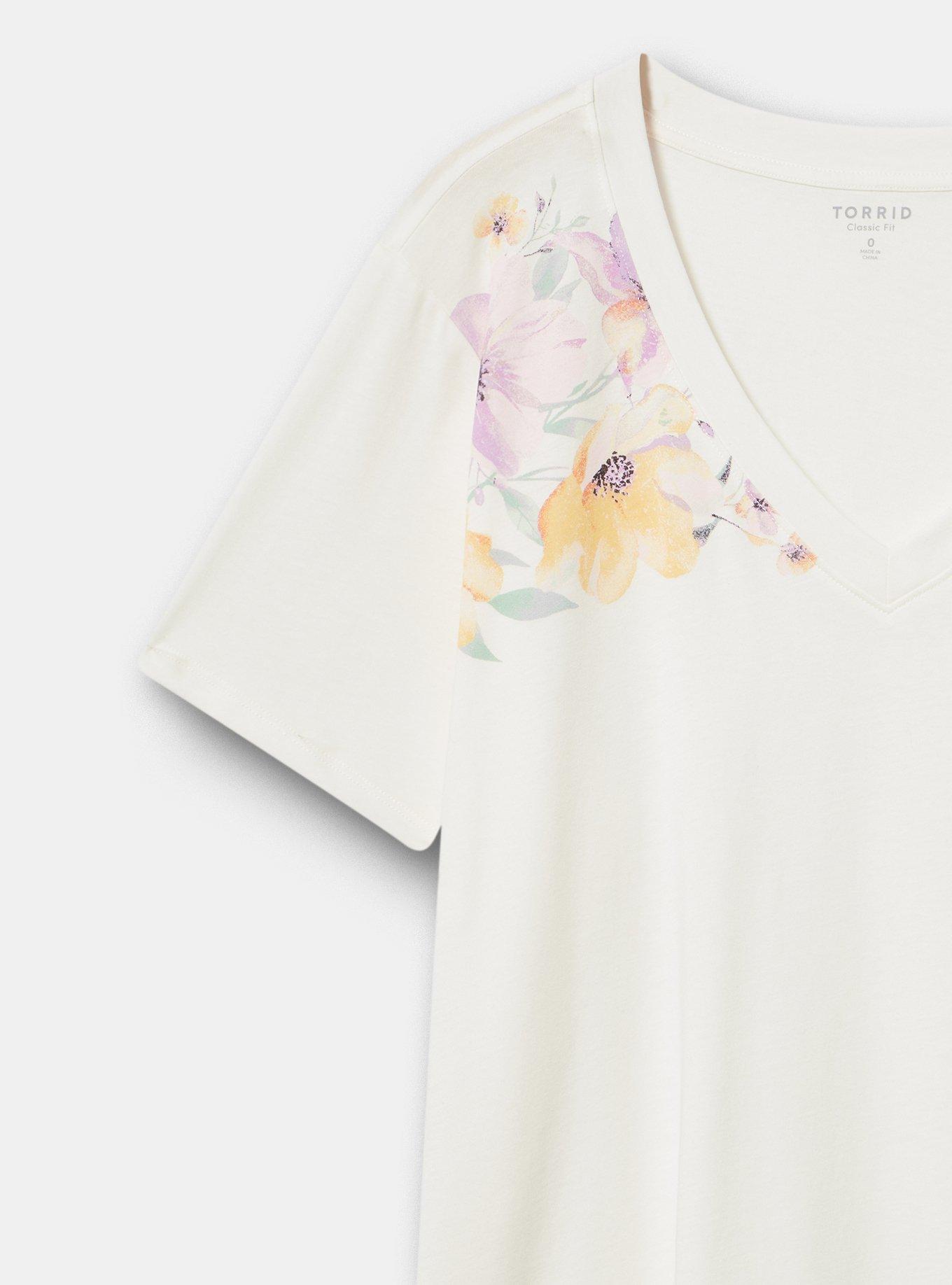 Classic Cotton V-Neck Tee, FLORALS BUNCH WHISPER WHITE, alternate