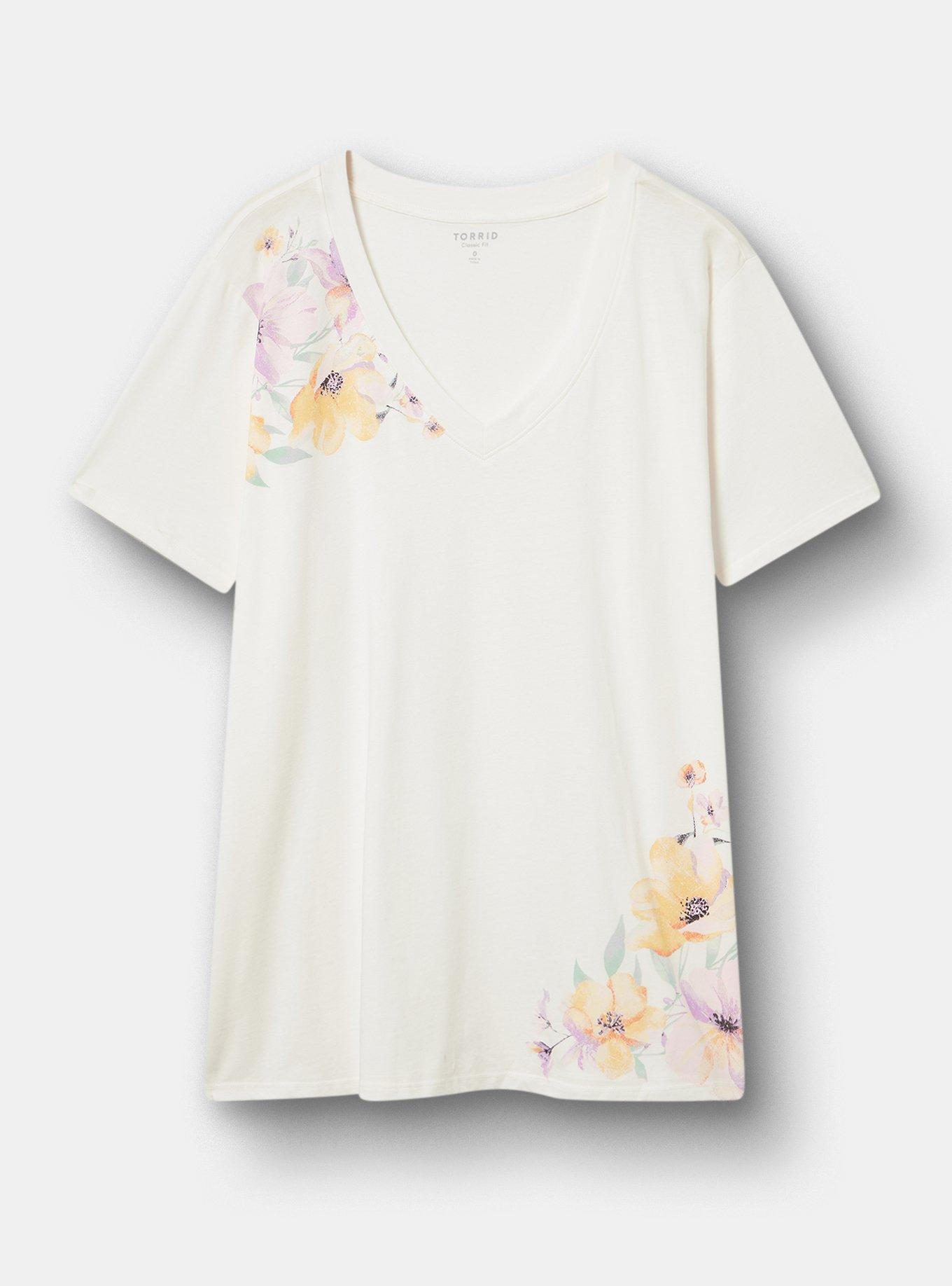 Plus Size Classic Cotton V-Neck Tee, FLORALS BUNCH WHISPER WHITE, hi-res