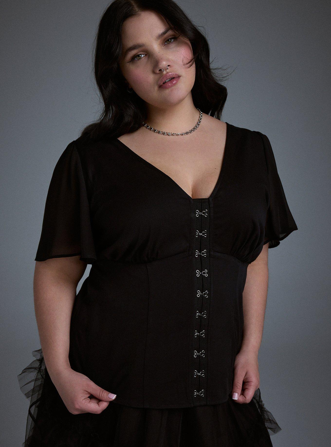 Nightfall Flutter Sleeve Corset Top, DEEP BLACK, alternate