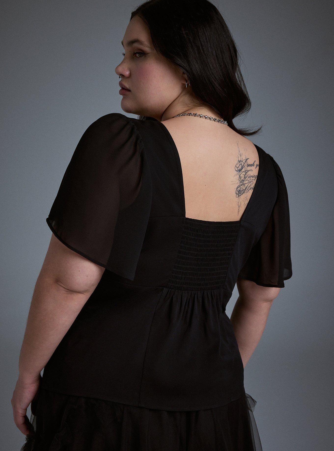 Nightfall Flutter Sleeve Corset Top, DEEP BLACK, alternate