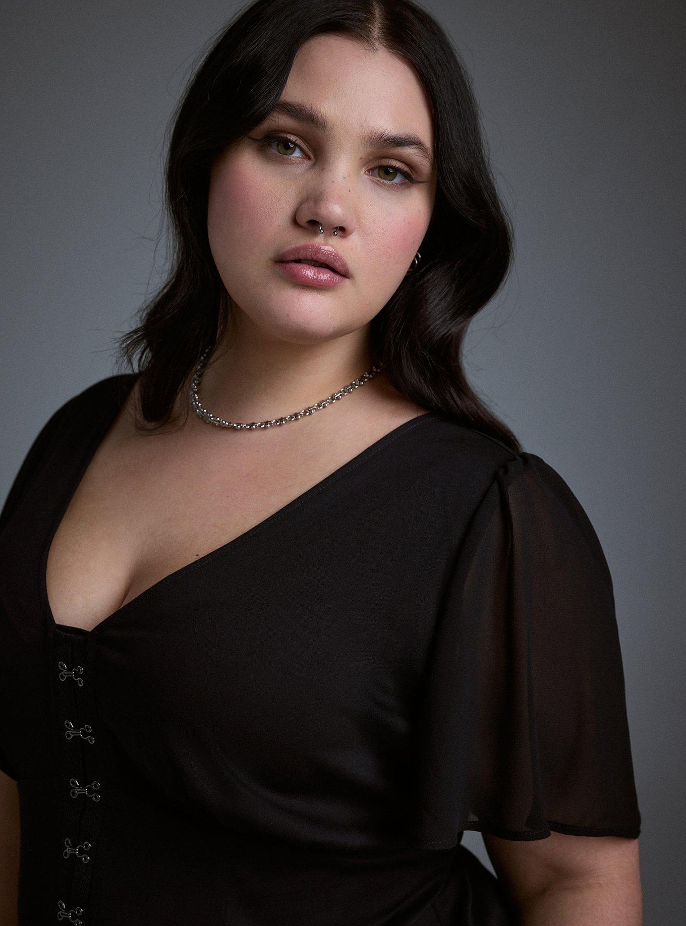 Nightfall Flutter Sleeve Corset Top, DEEP BLACK, alternate