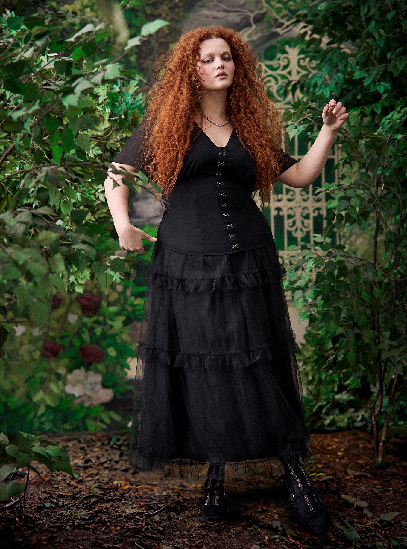 Nightfall Flutter Sleeve Corset Top, DEEP BLACK, alternate