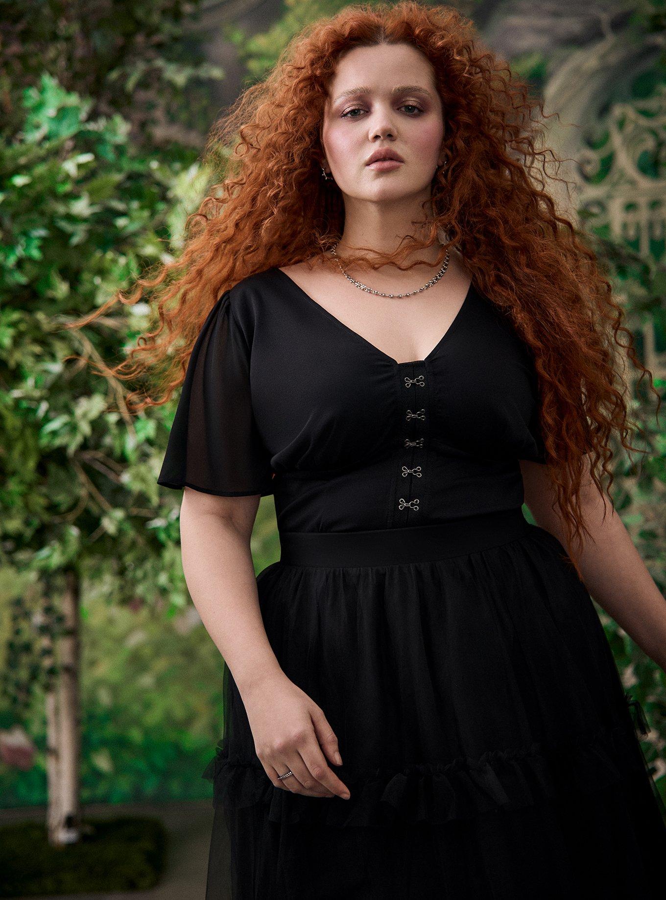 Nightfall Flutter Sleeve Corset Top, DEEP BLACK, hi-res