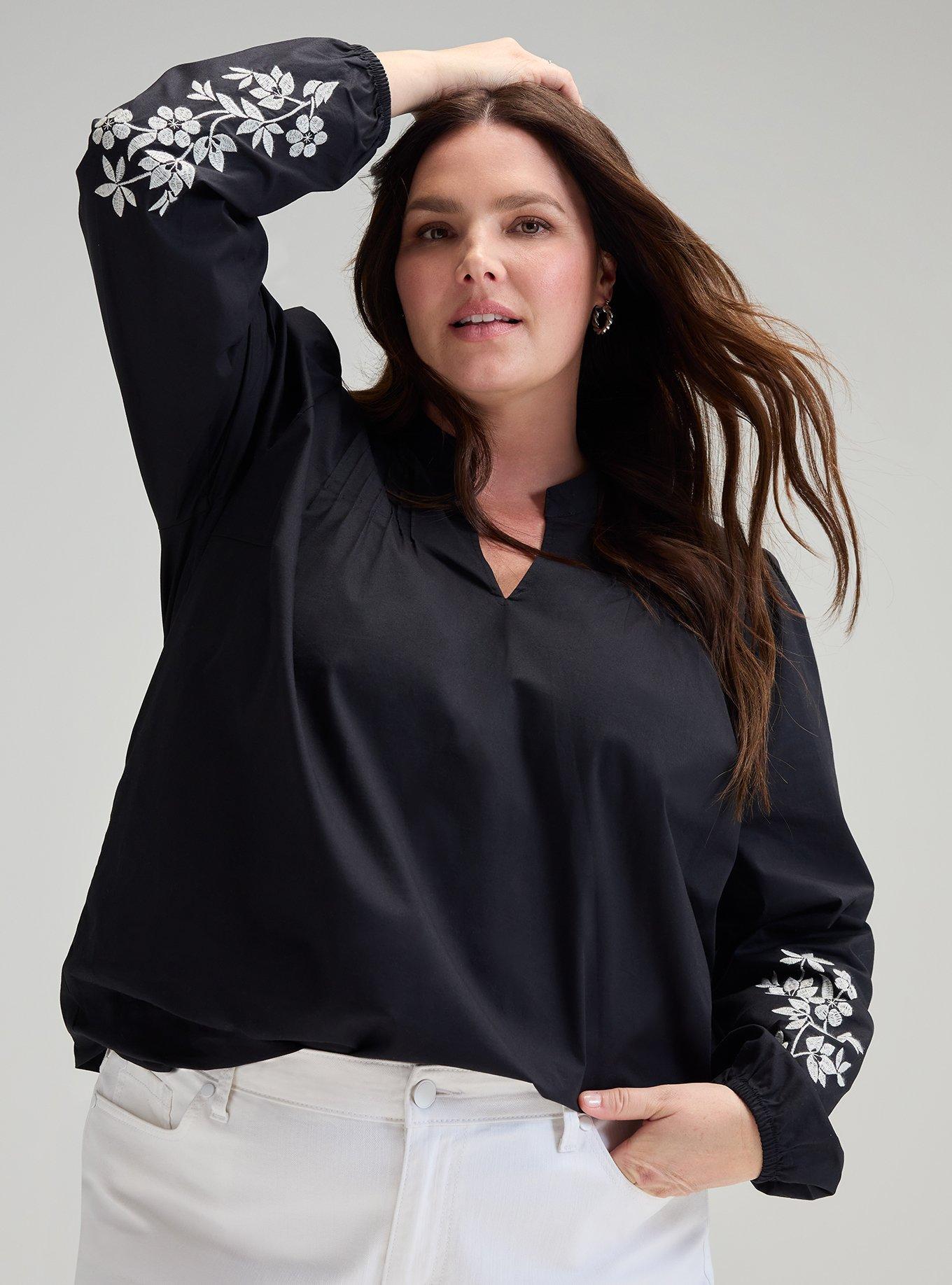 Belle Isle Embroidered Sleeve Top, DEEP BLACK, alternate