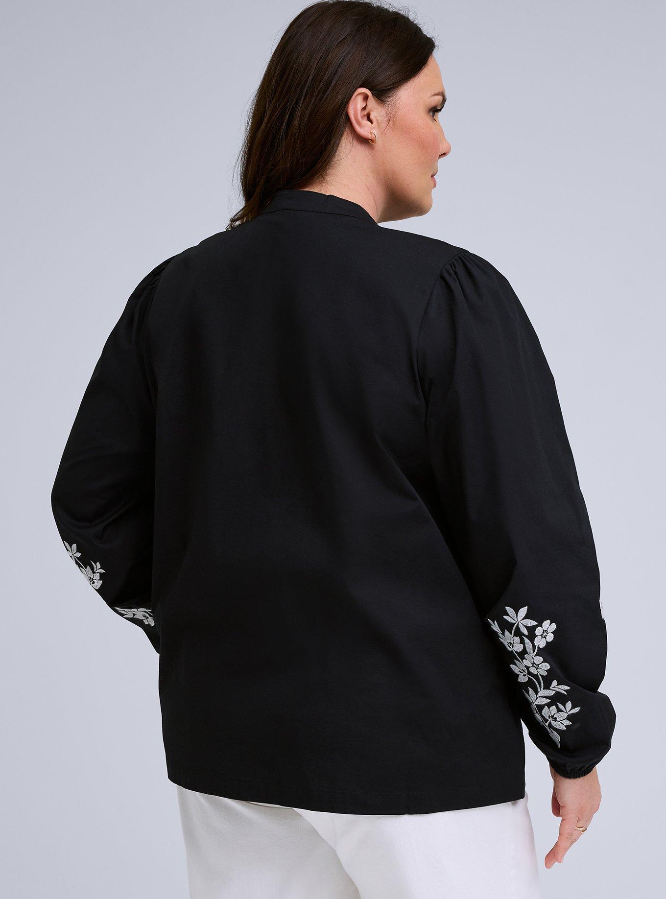 Belle Isle Embroidered Sleeve Top, DEEP BLACK, alternate