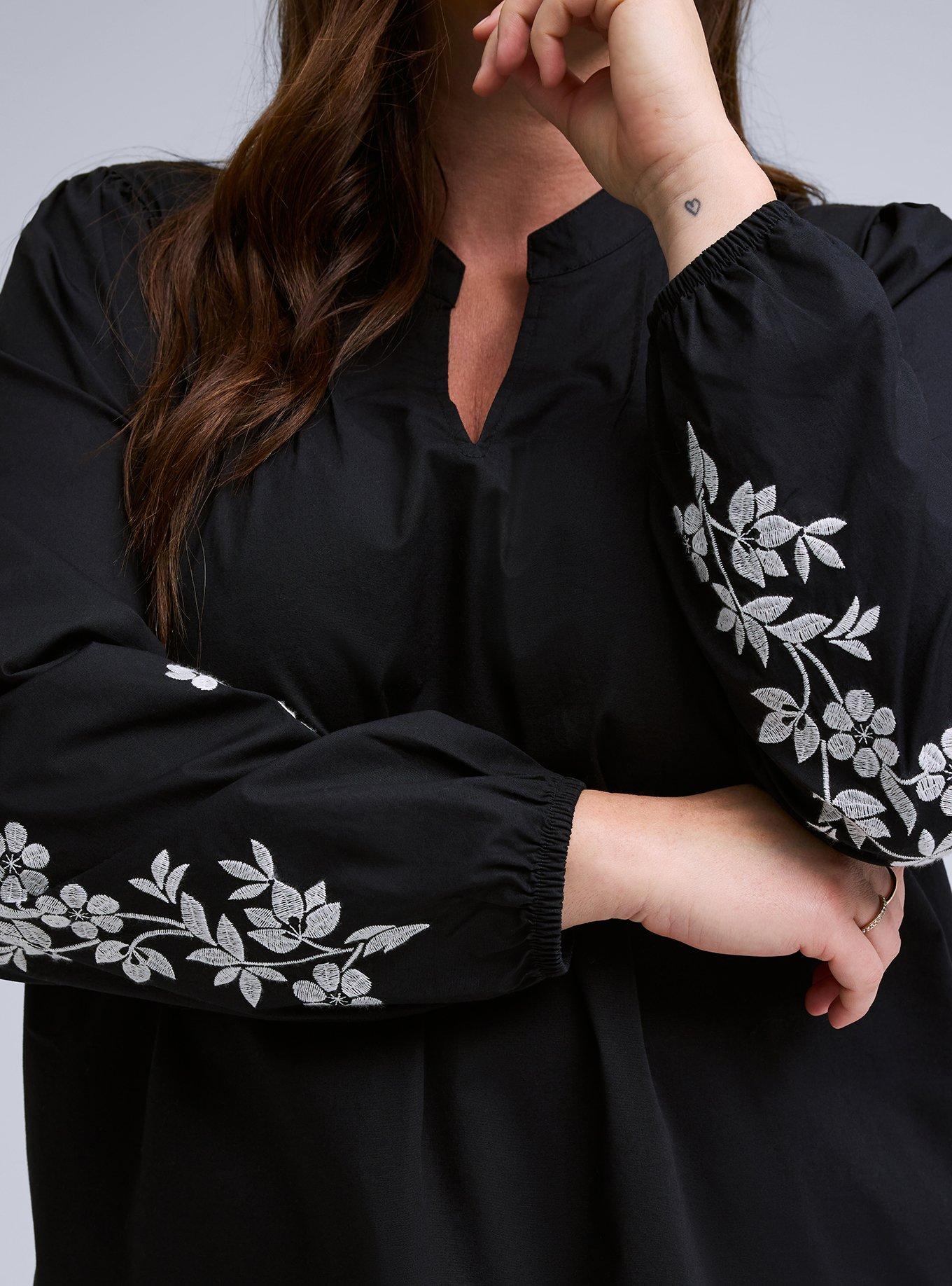 Belle Isle Embroidered Sleeve Top, DEEP BLACK, alternate