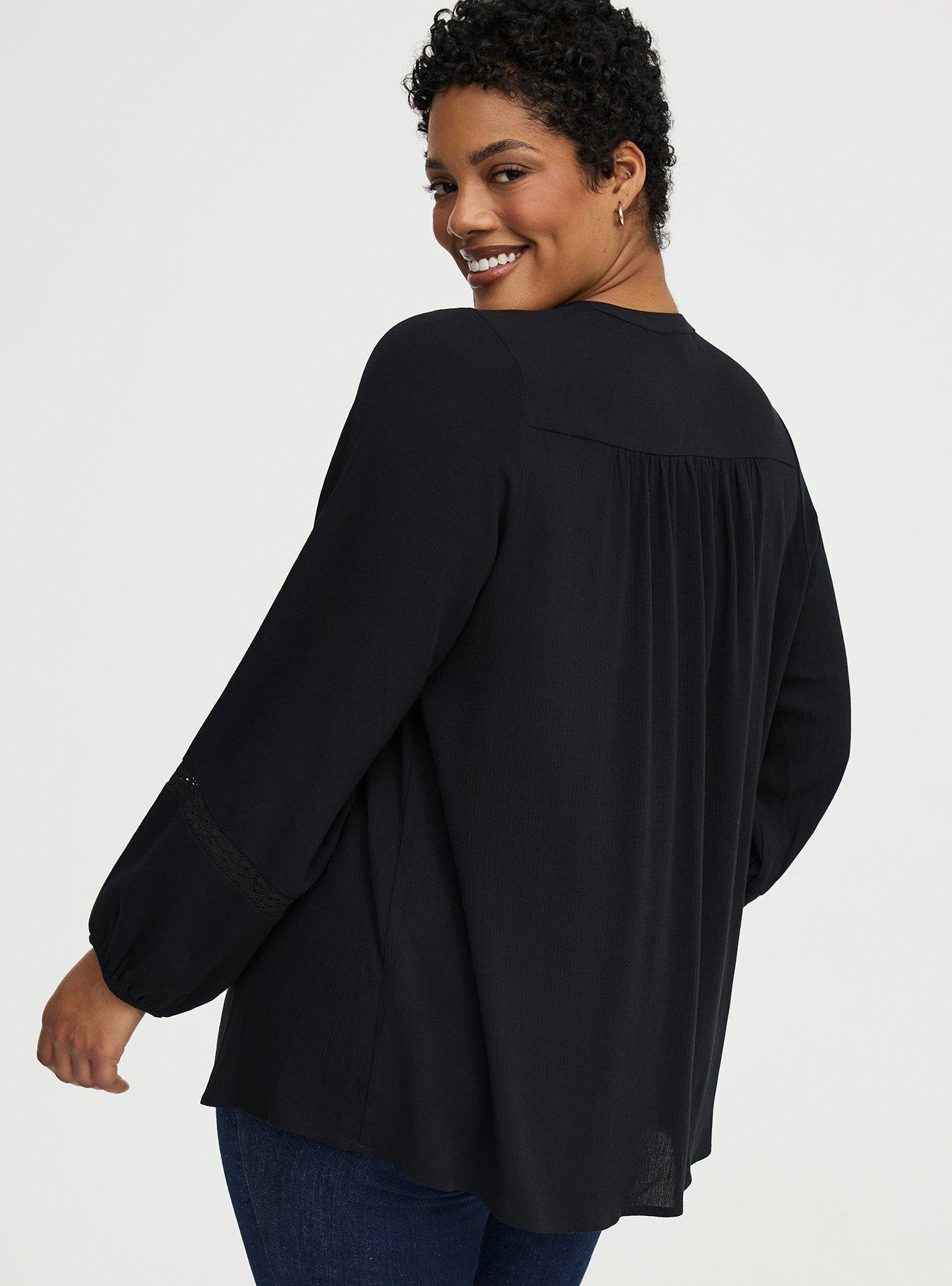 Crinkle Gauze Pintuck Blouse, DEEP BLACK, alternate
