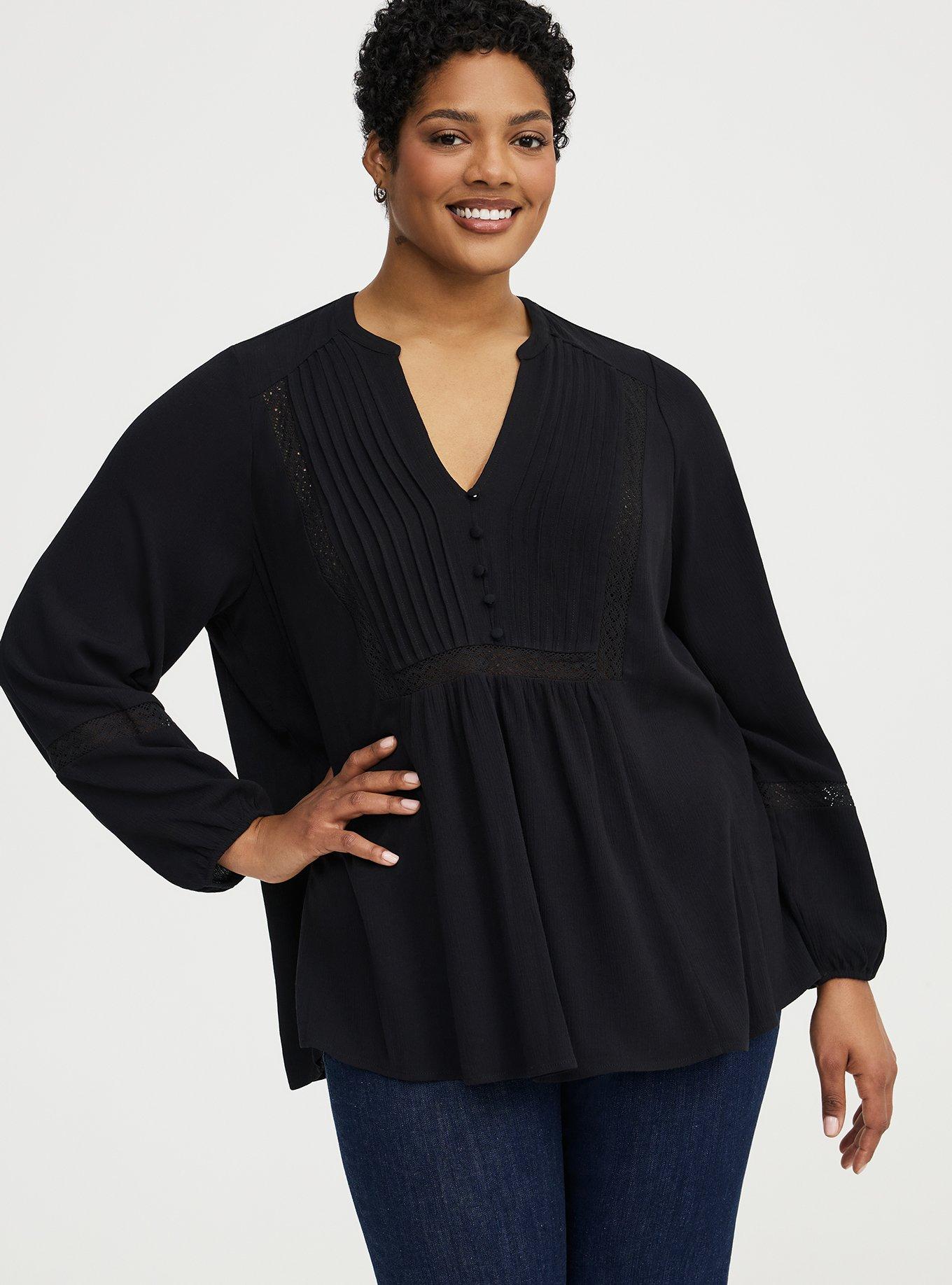 Crinkle Gauze Pintuck Blouse, DEEP BLACK, alternate