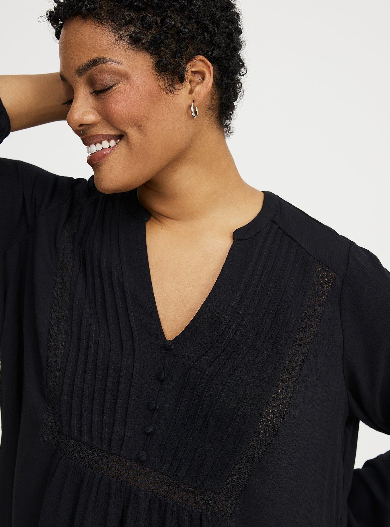 Crinkle Gauze Pintuck Blouse, DEEP BLACK, alternate