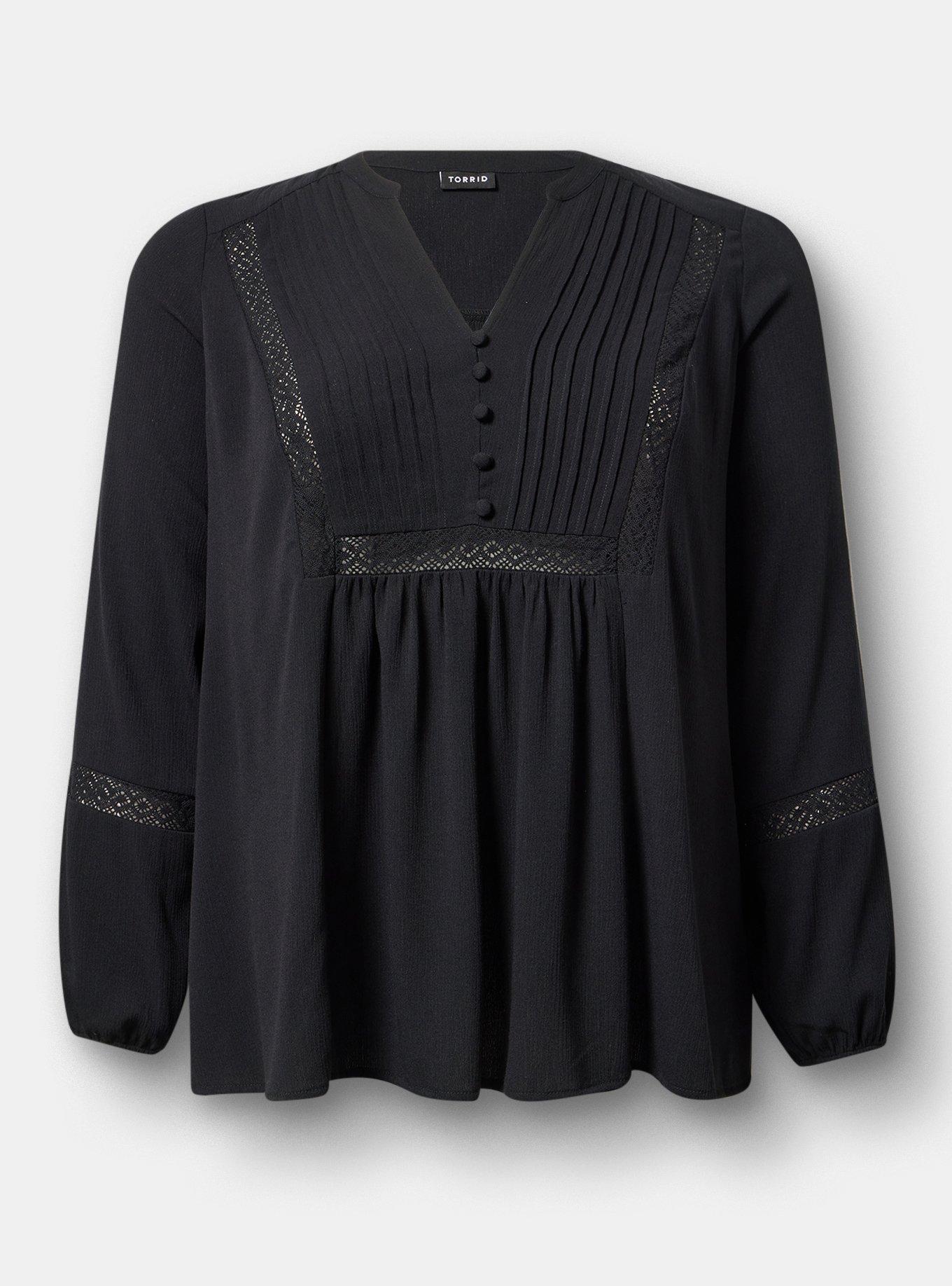 Crinkle Gauze Pintuck Blouse, DEEP BLACK, hi-res