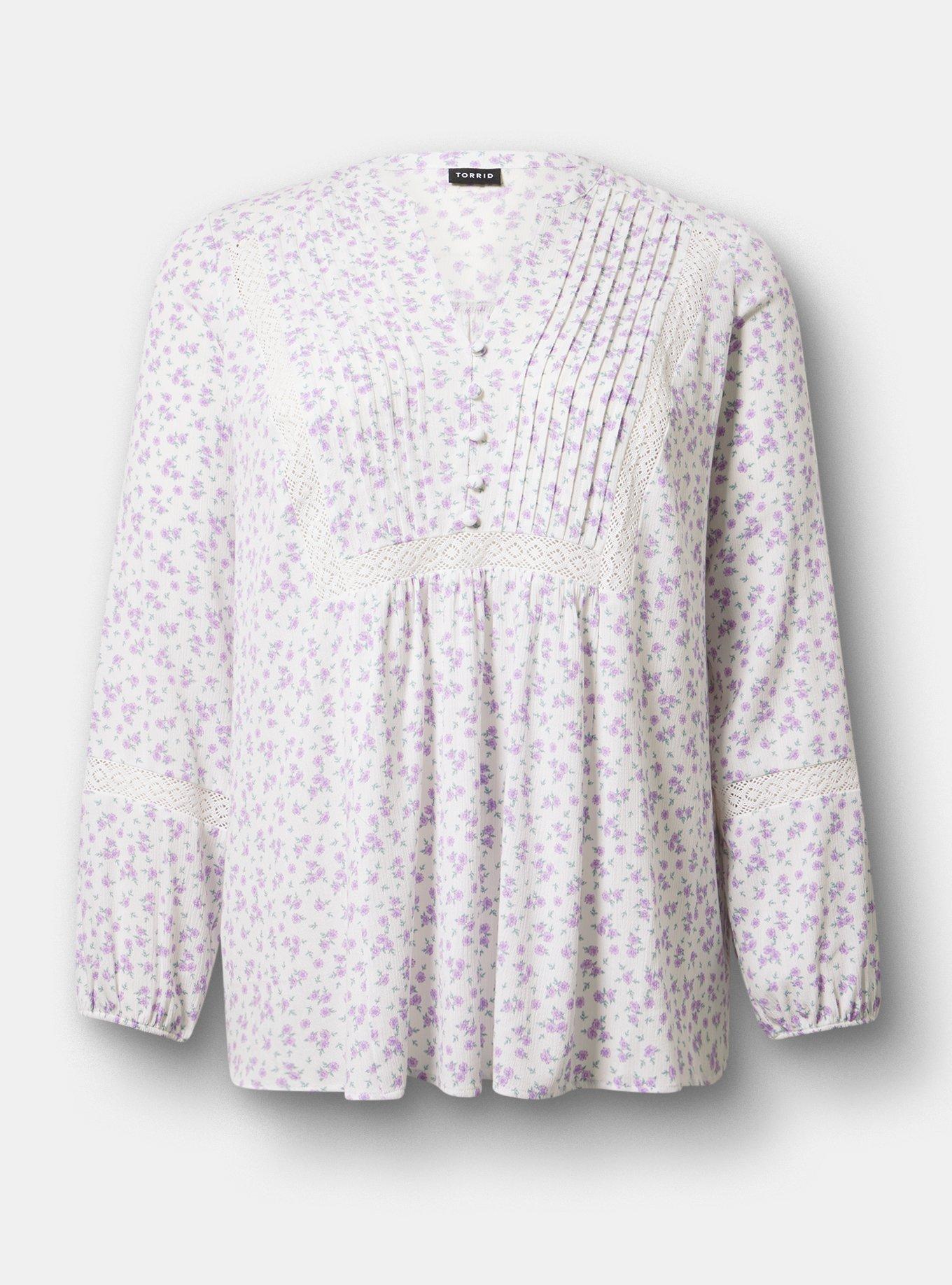 Crinkle Gauze Pintuck Blouse, DONNA DITSY FLORAL PURPLE, hi-res