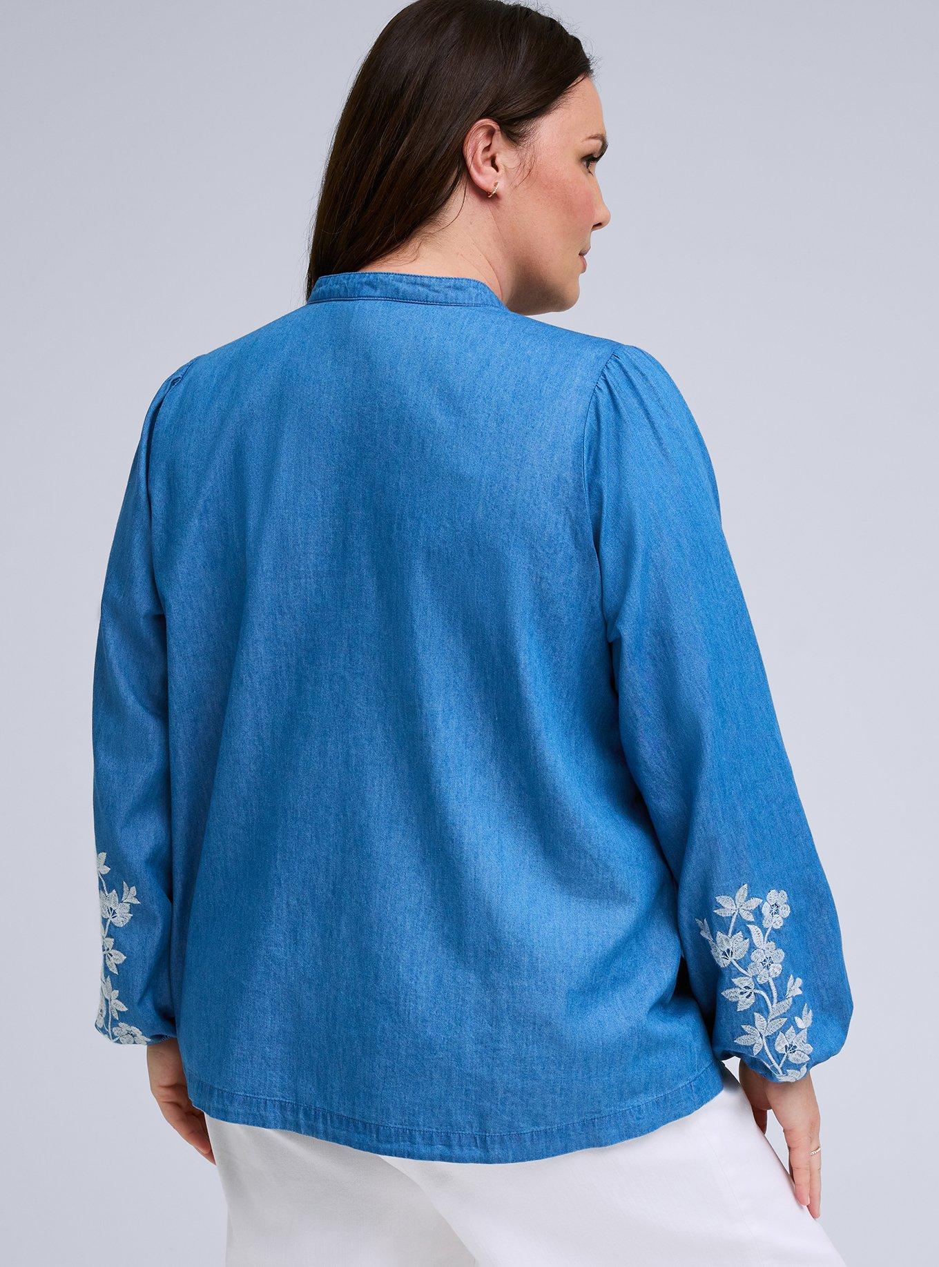 Belle Isle Chambray Embroidered Sleeve Top, CHAMBRAY, alternate