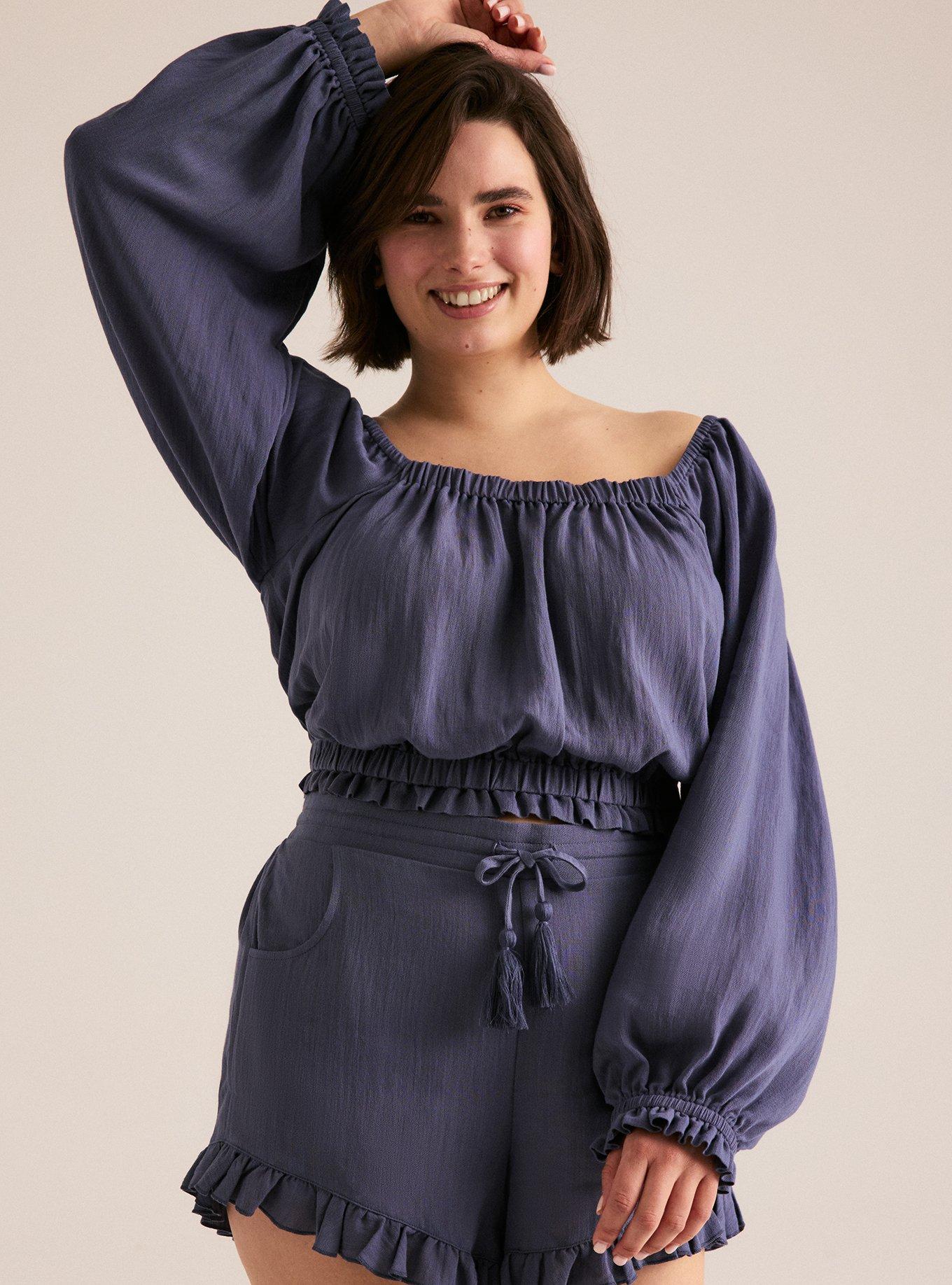 Festi Blouson Sleeve Crop Top, NIGHTSHADOW BLUE, alternate