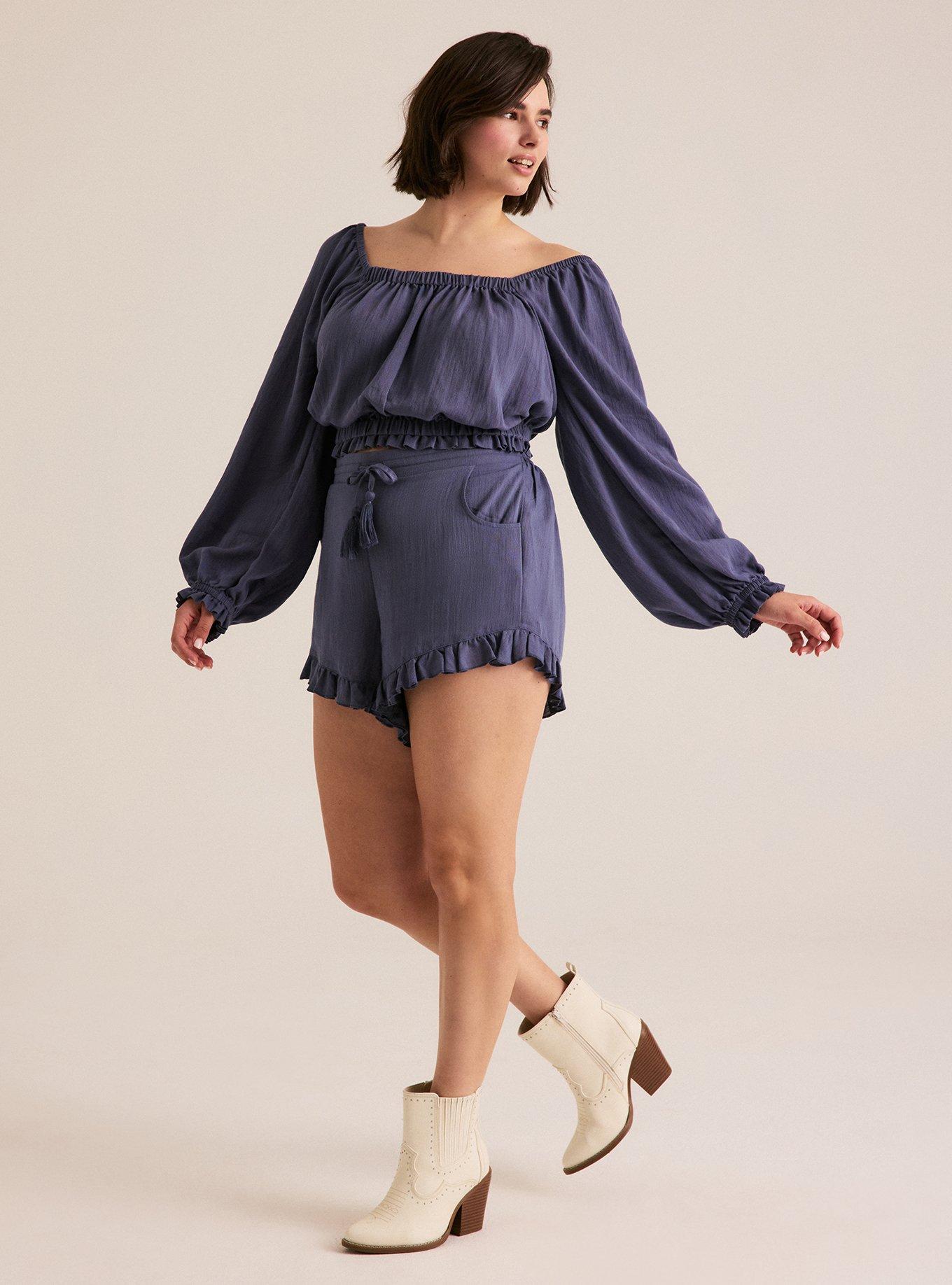 Festi Blouson Sleeve Crop Top, NIGHTSHADOW BLUE, alternate