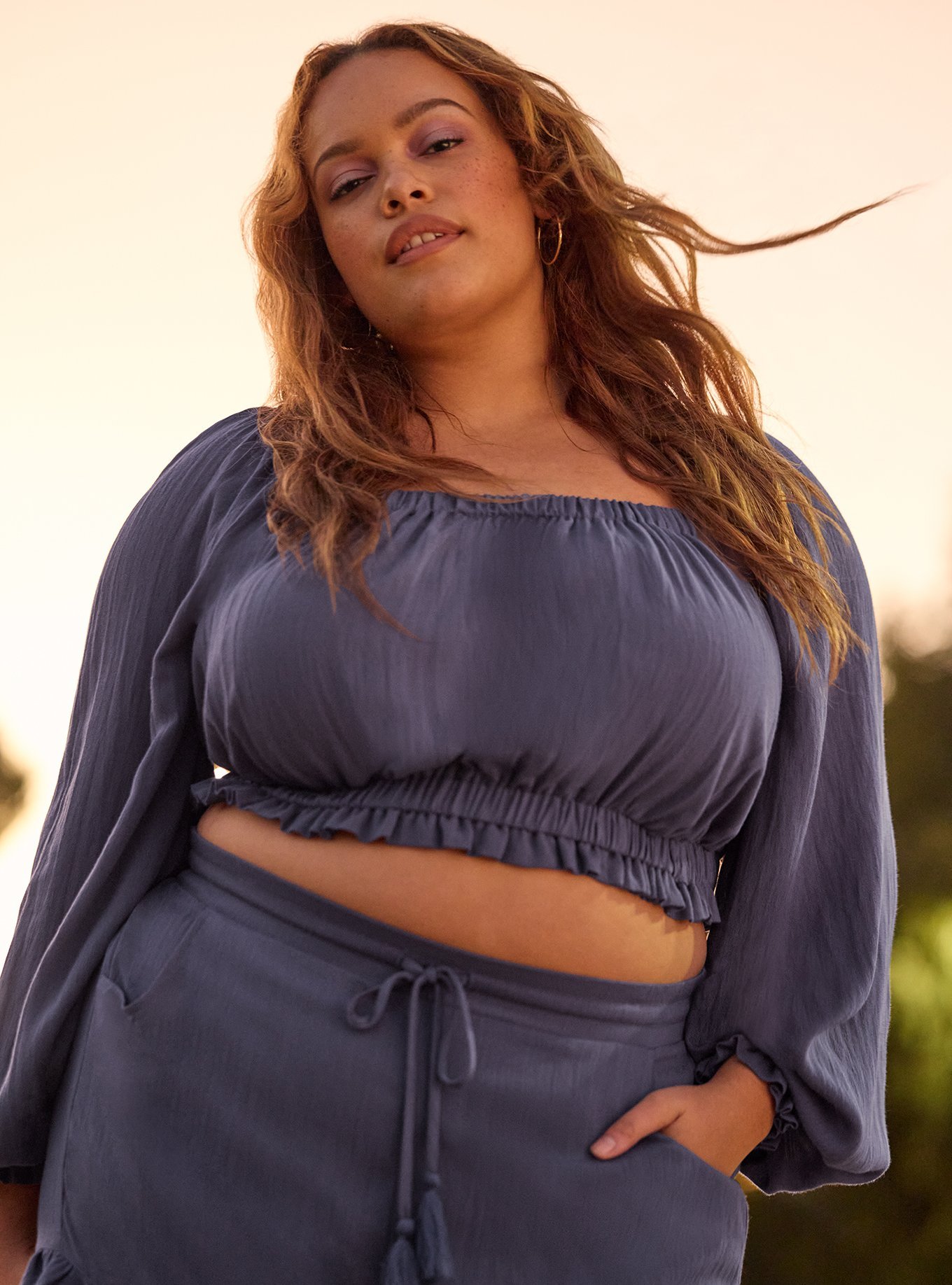 Plus Size - Festi Blouson Sleeve Crop Top - Torrid