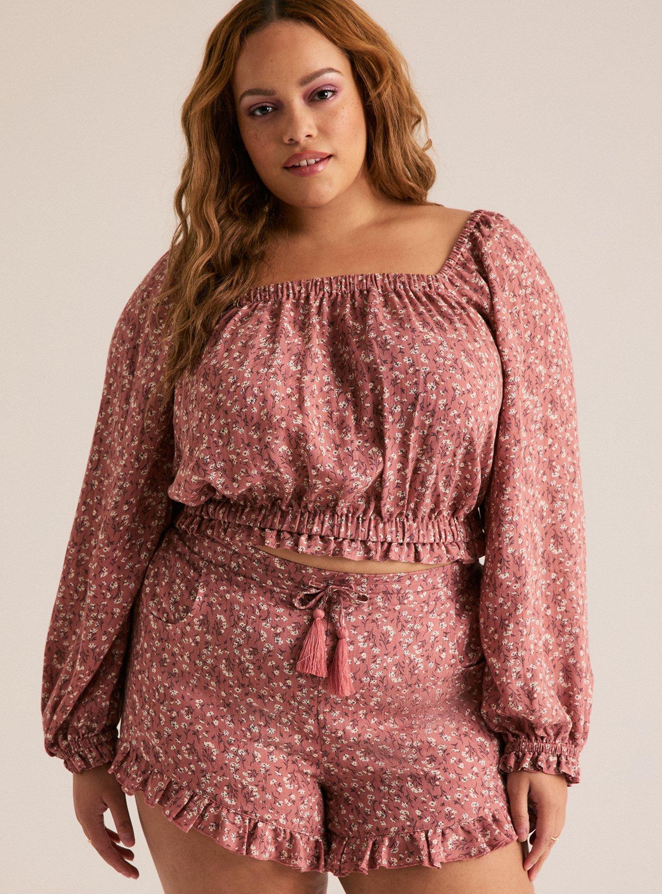 Festi Blouson Sleeve Crop Top, NICOLE DITSY FLORAL PINK, alternate