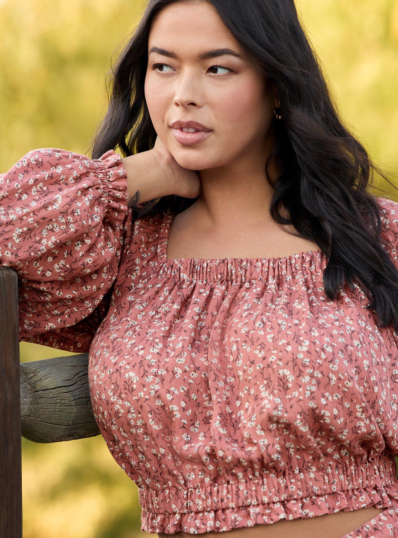 Festi Blouson Sleeve Crop Top, NICOLE DITSY FLORAL PINK, alternate