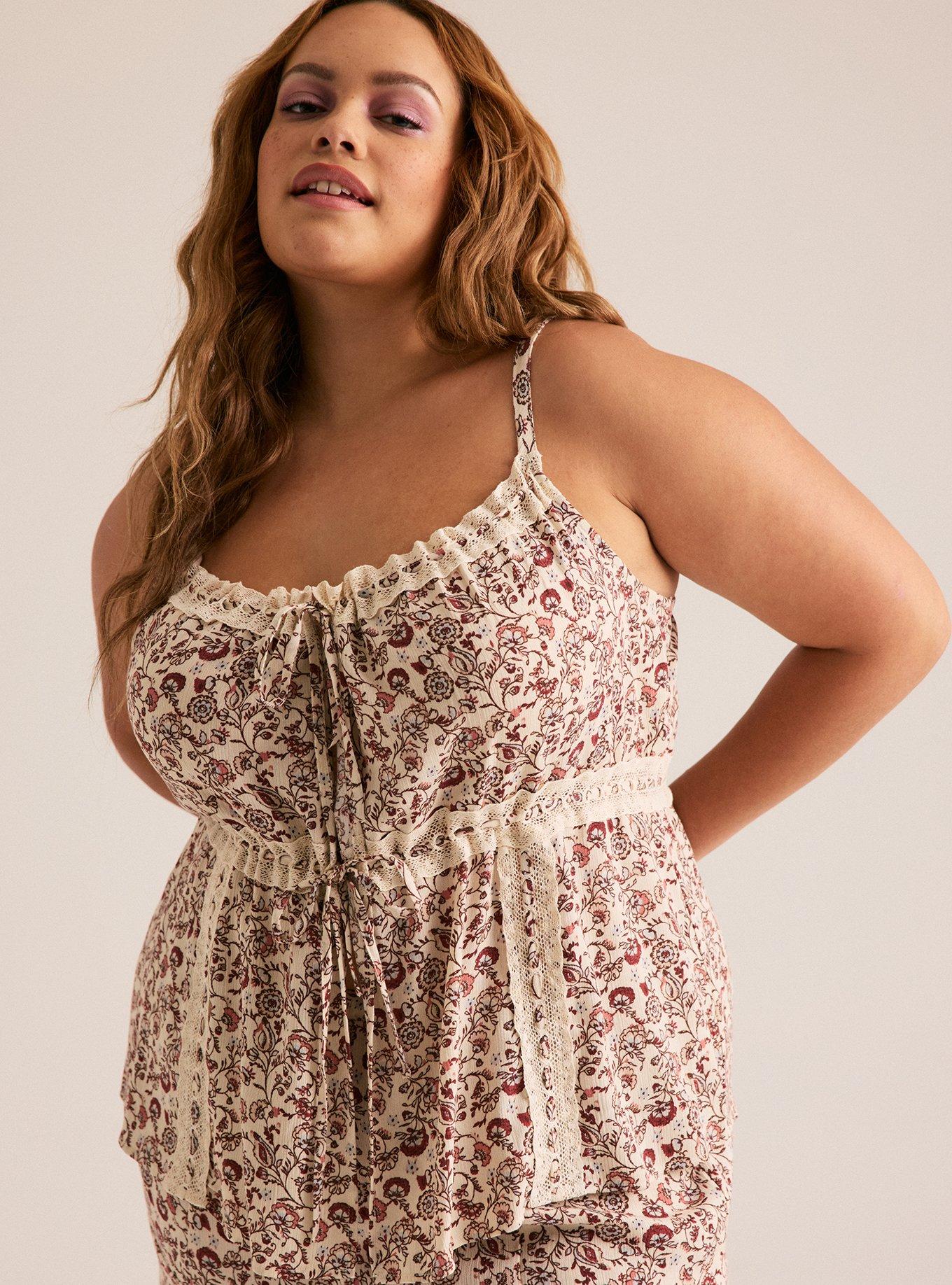 Festi Tie-Front Flyaway Cami, LANEY JACOBEAN IVORY, alternate