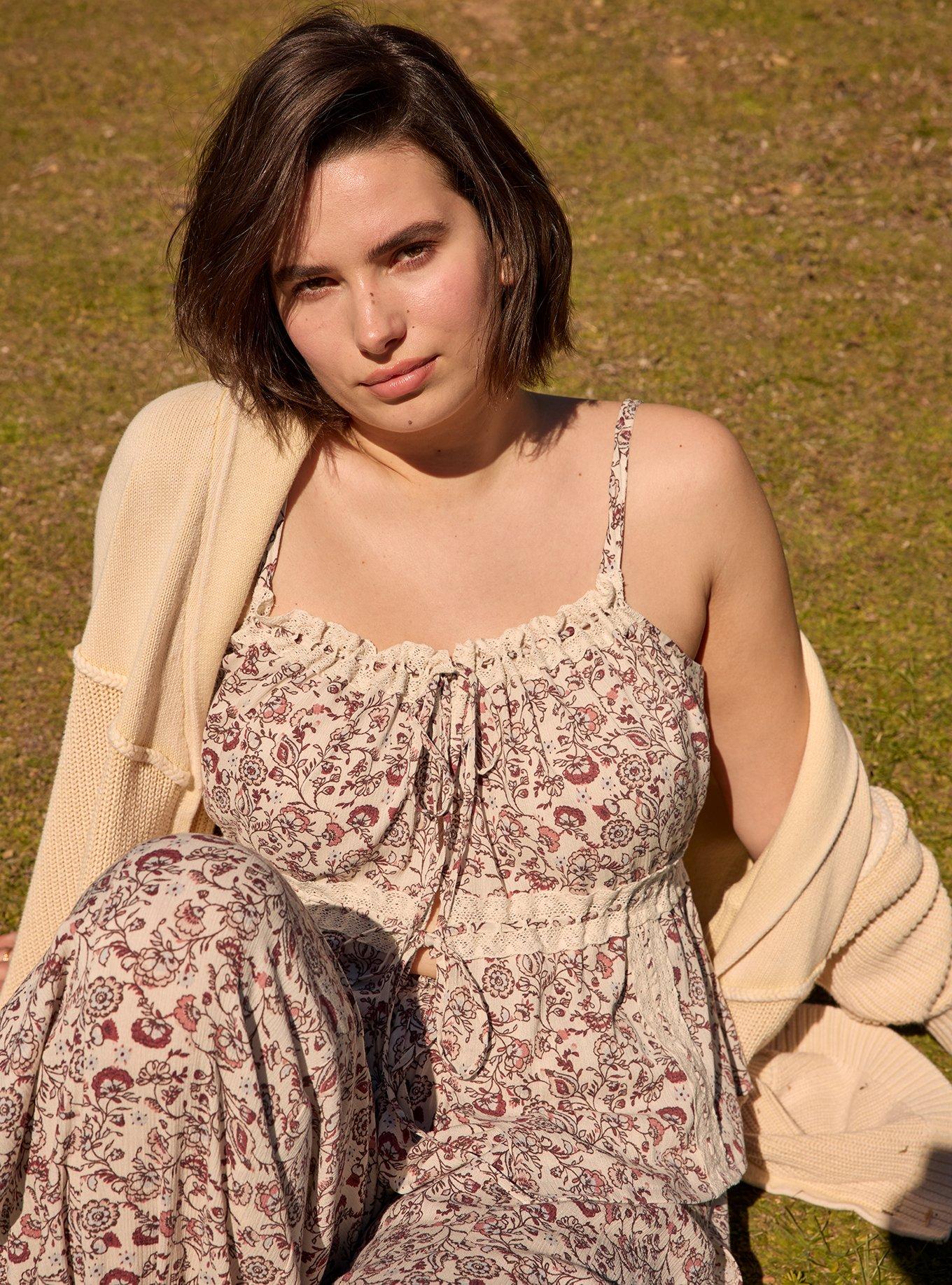 Festi Tie-Front Flyaway Cami, LANEY JACOBEAN IVORY, hi-res