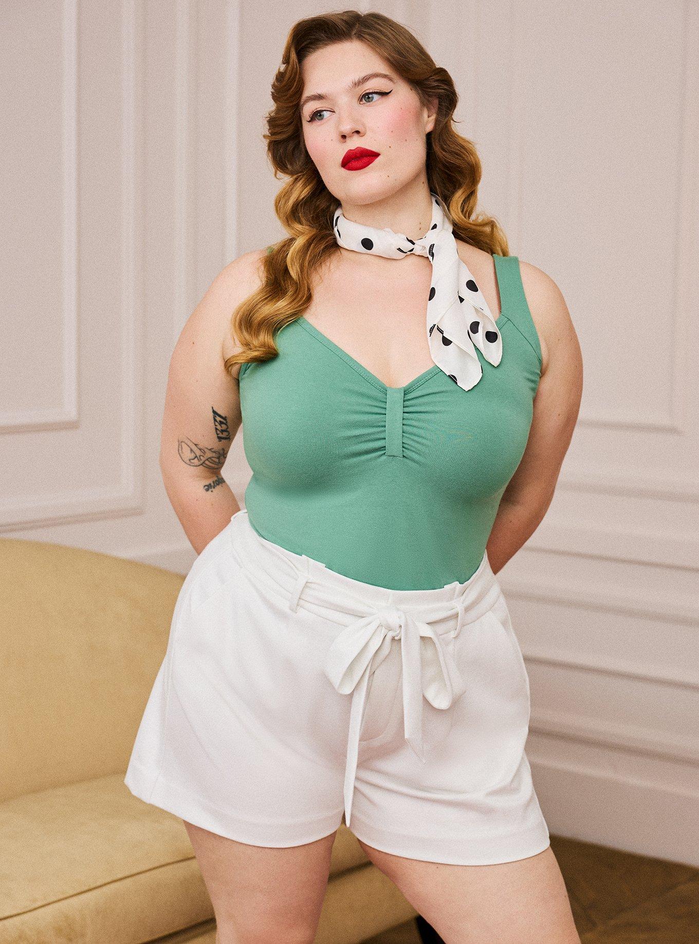 Plus Size Retro Chic Tie-Front Ponte Short, BLANC DE BLANC, hi-res