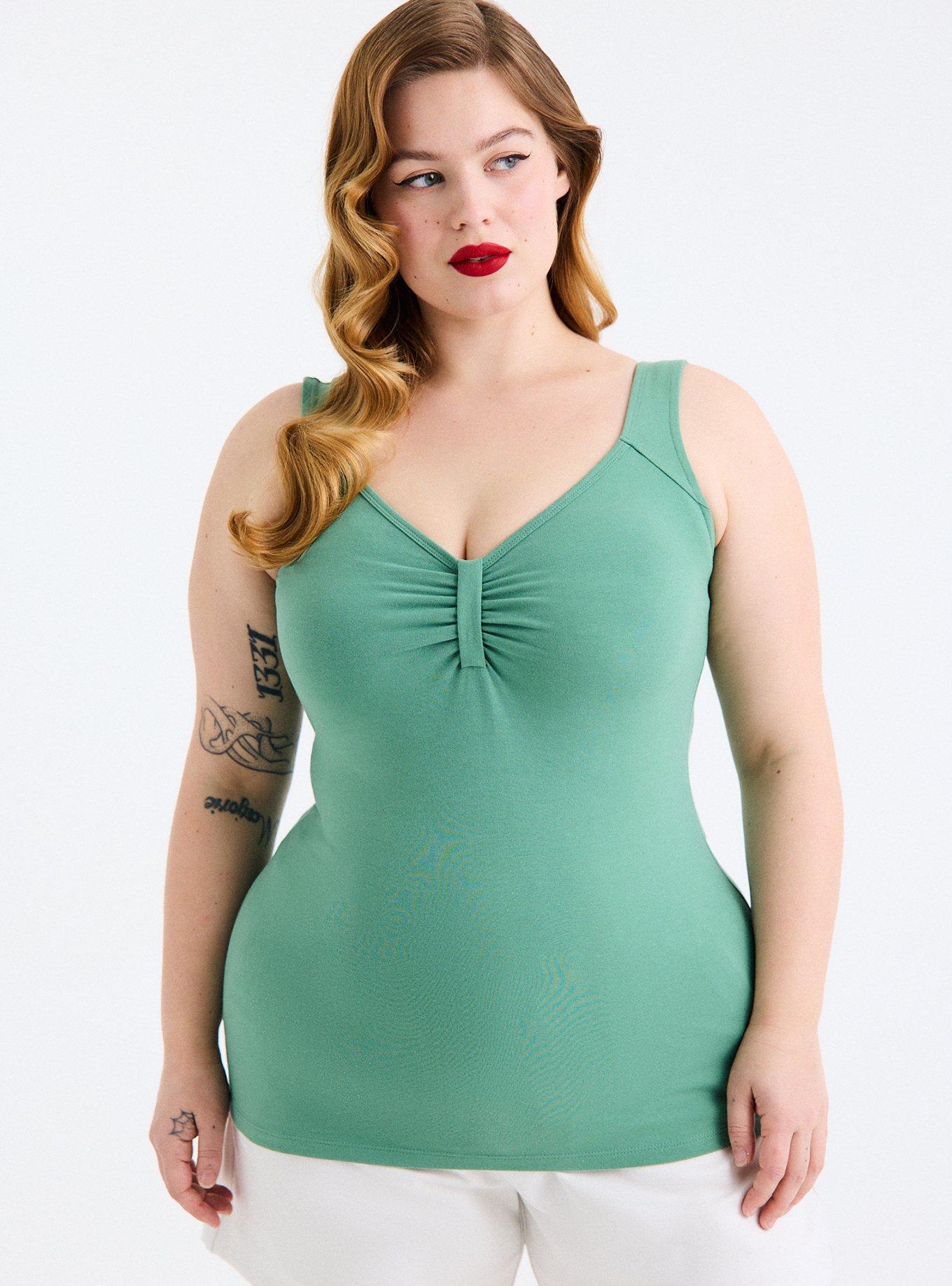 Retro Chic Ruched Bust Foxy Cami, DEEP GRASS GREEN, alternate