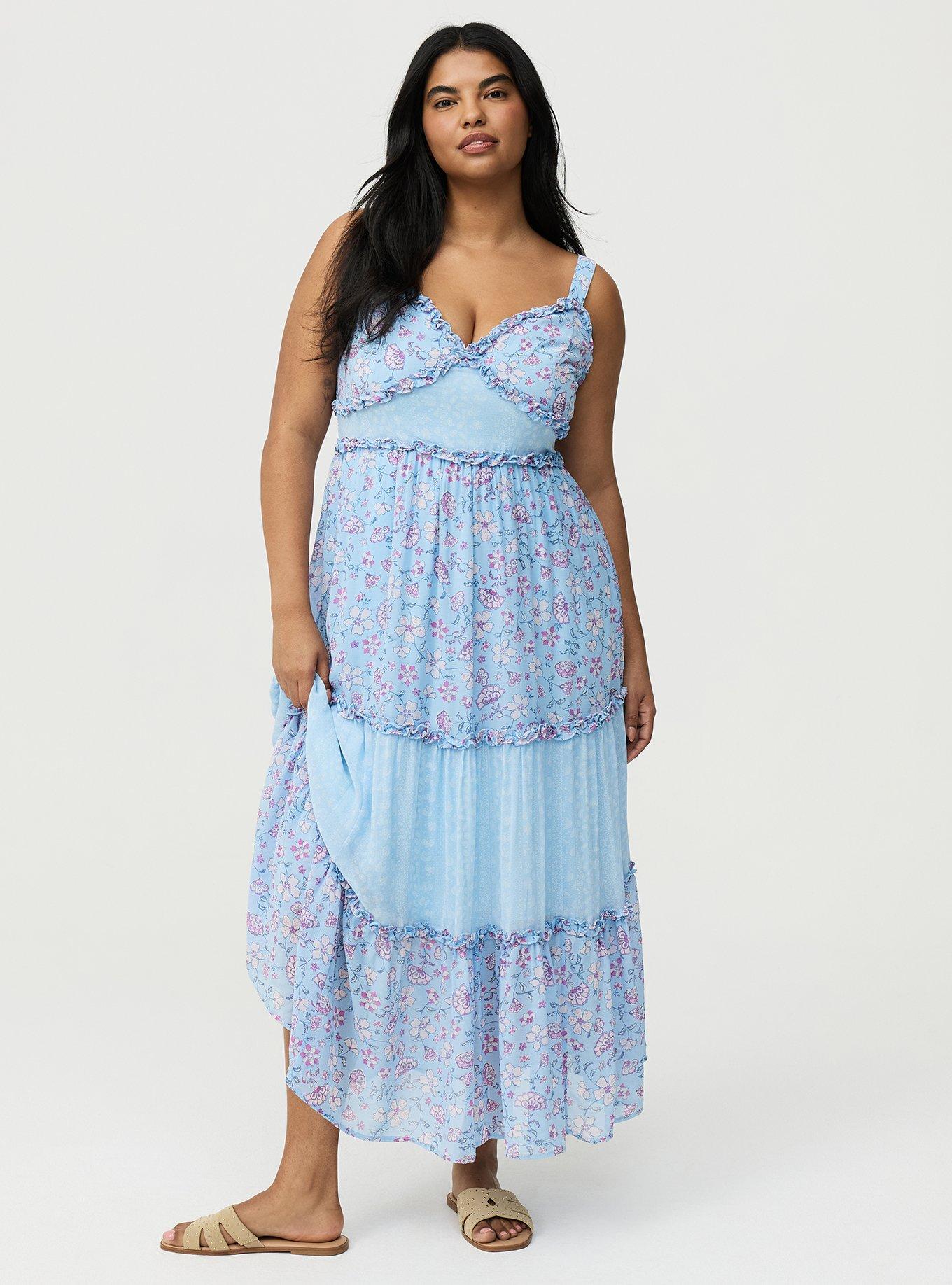 Chiffon V-Neck Maxi Dress, RUMBLE JACO BLUE, hi-res