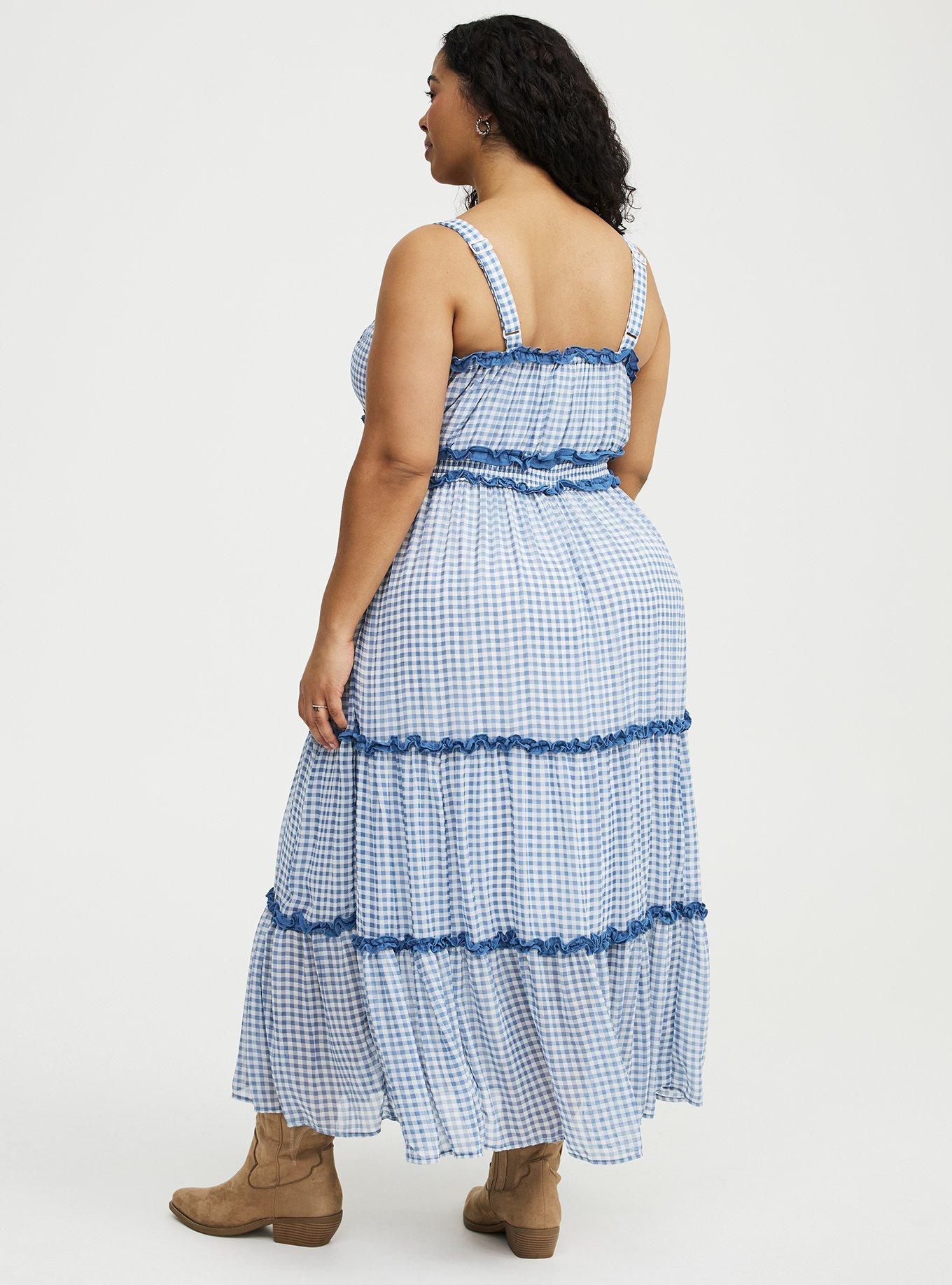 Chiffon V-Neck Maxi Dress, SOPHIE GINGHAM BLUE, alternate