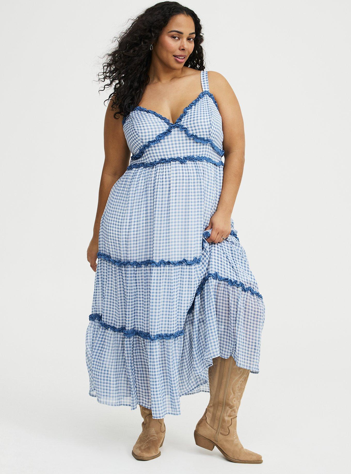 Chiffon V-Neck Maxi Dress, SOPHIE GINGHAM BLUE, hi-res