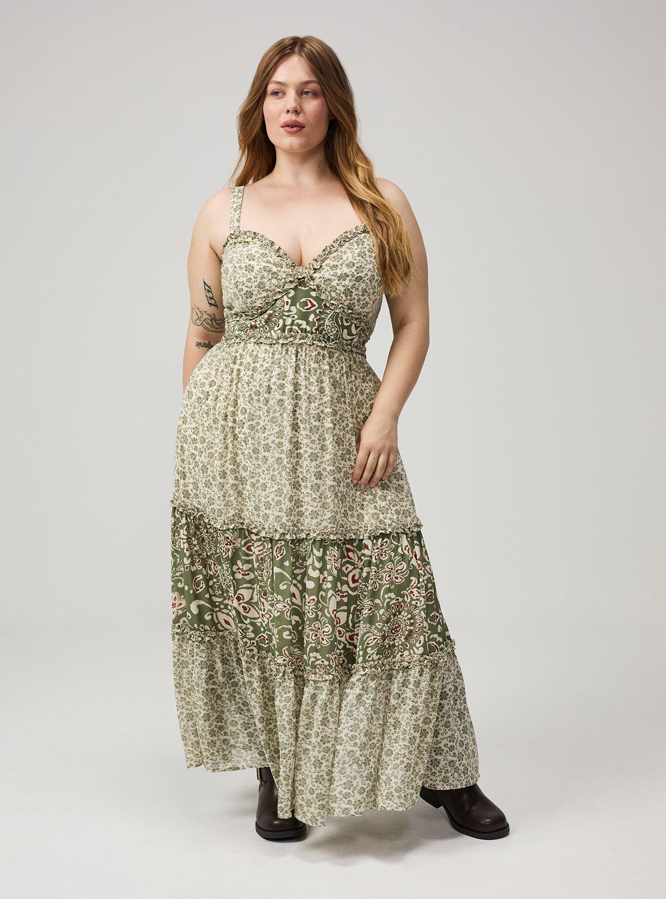 Chiffon V-Neck Maxi Dress, SADIE JACOBEAN GREEN, hi-res