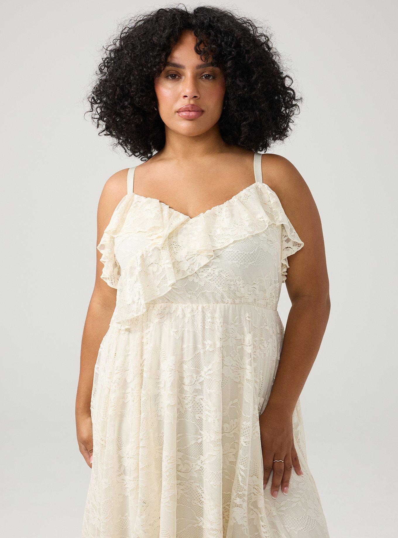 Ruffle Trim Lace Maxi Dress, BIRCH, alternate