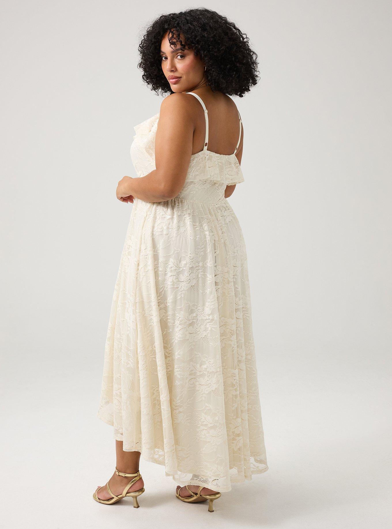 Ruffle Trim Lace Maxi Dress, BIRCH, alternate