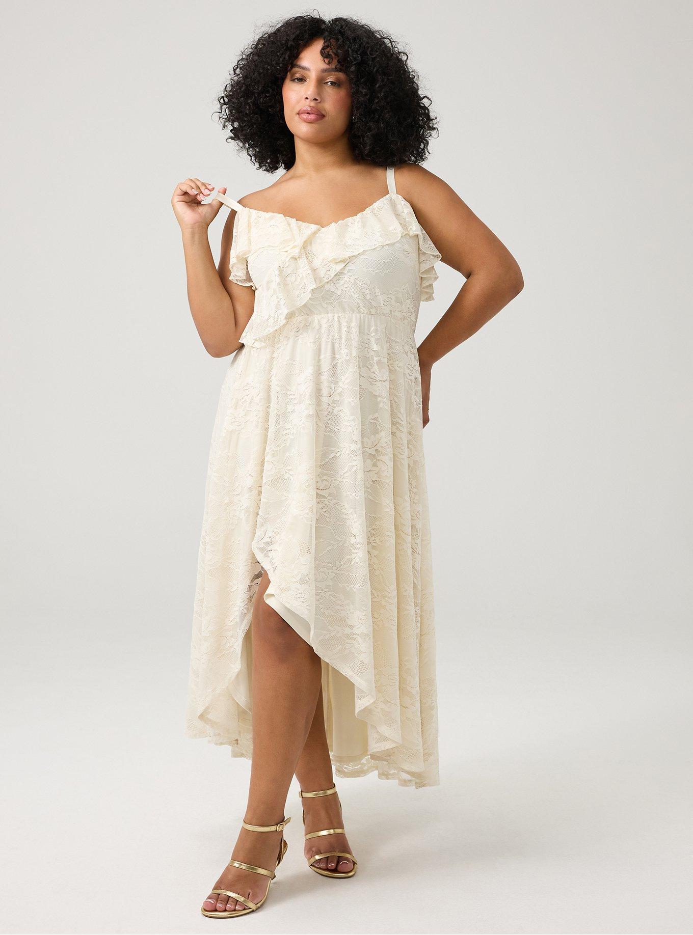 Ruffle Trim Lace Maxi Dress, BIRCH, alternate
