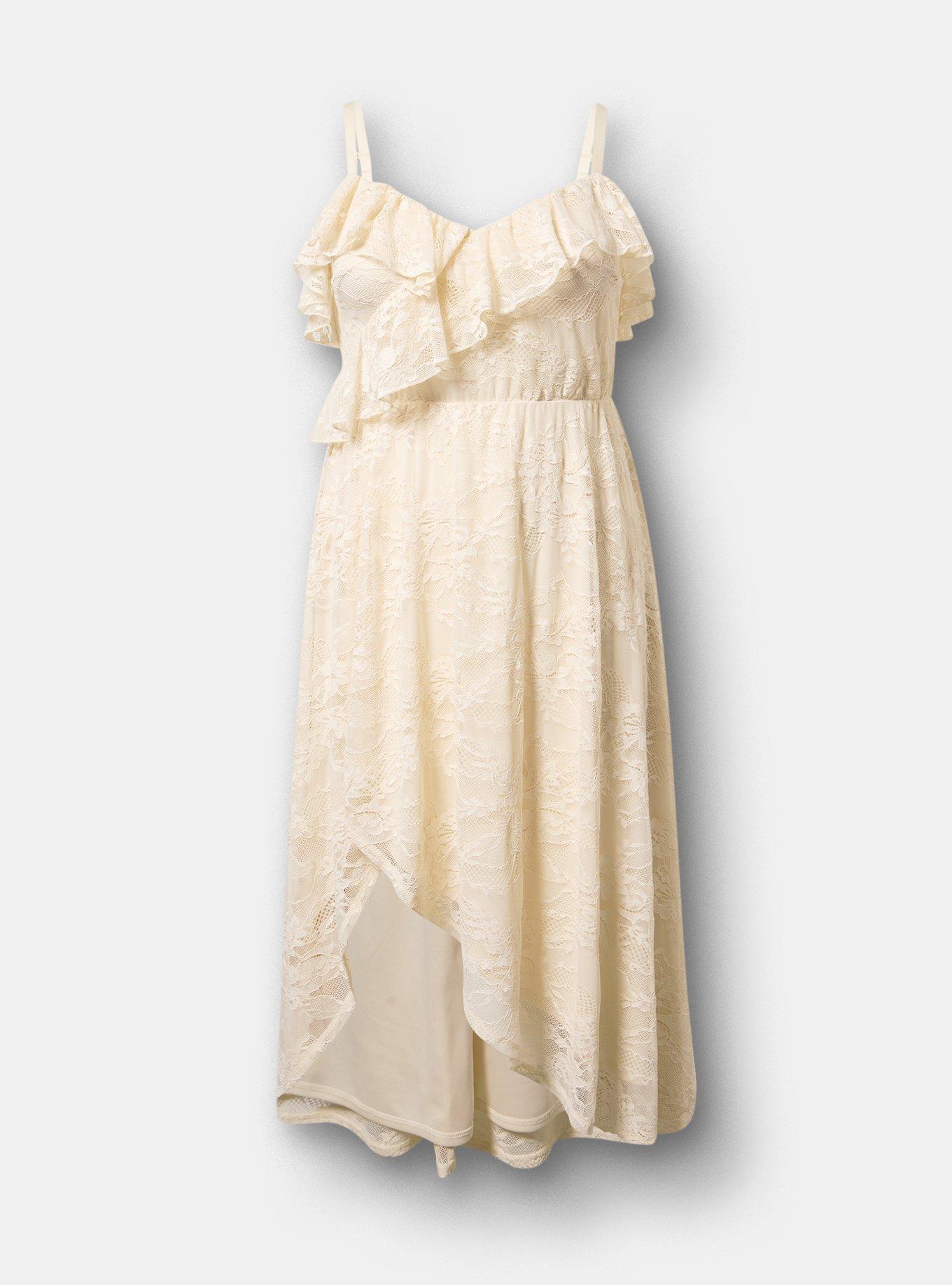 Ruffle Trim Lace Maxi Dress, BIRCH, flat