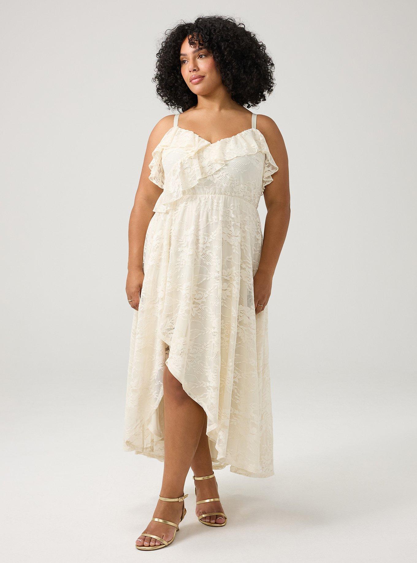 Ruffle Trim Lace Maxi Dress, BIRCH, hi-res