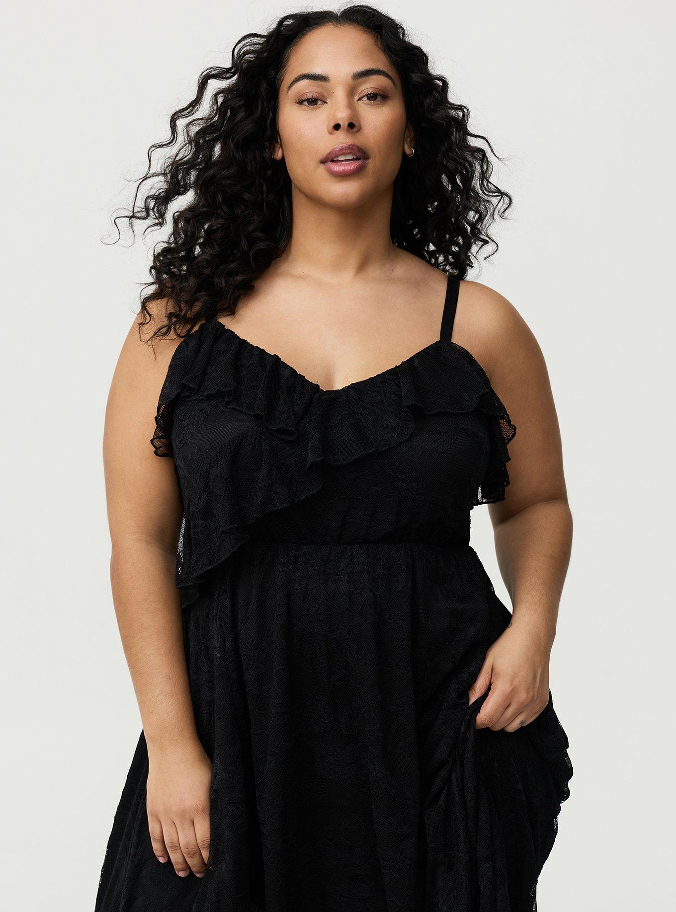 Ruffle Trim Lace Maxi Dress, DEEP BLACK, alternate