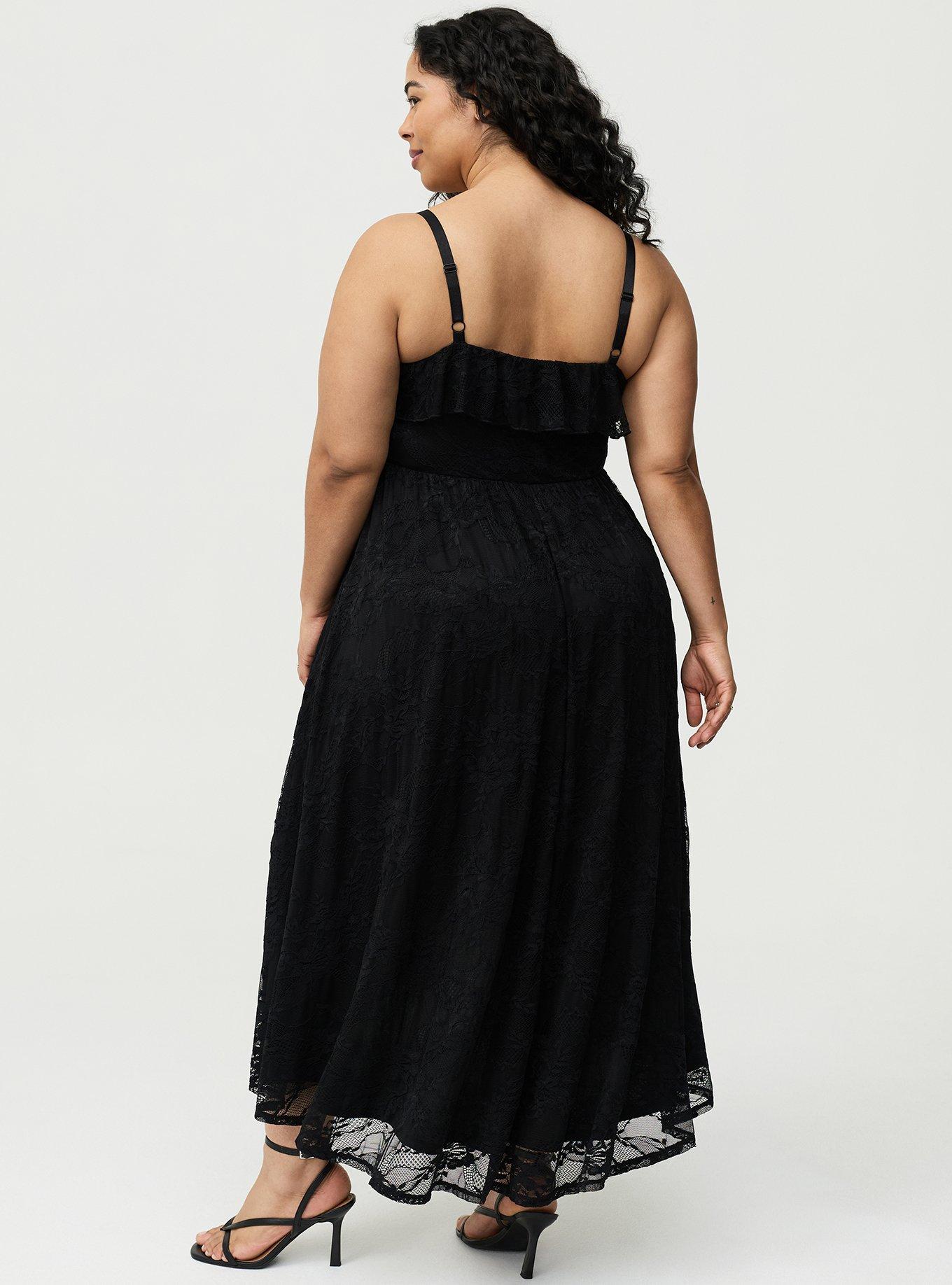 Ruffle Trim Lace Maxi Dress, DEEP BLACK, alternate