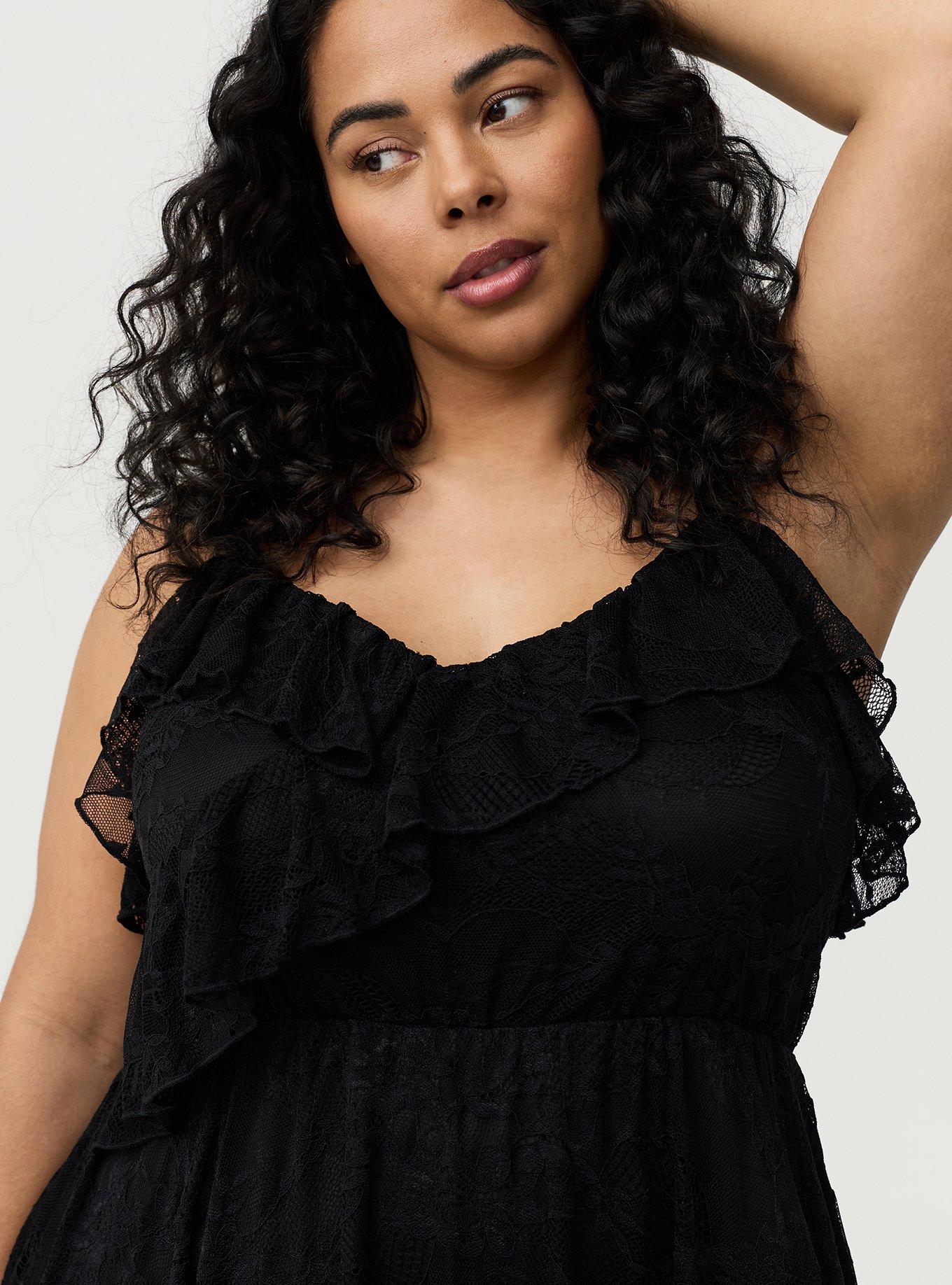 Ruffle Trim Lace Maxi Dress, DEEP BLACK, alternate