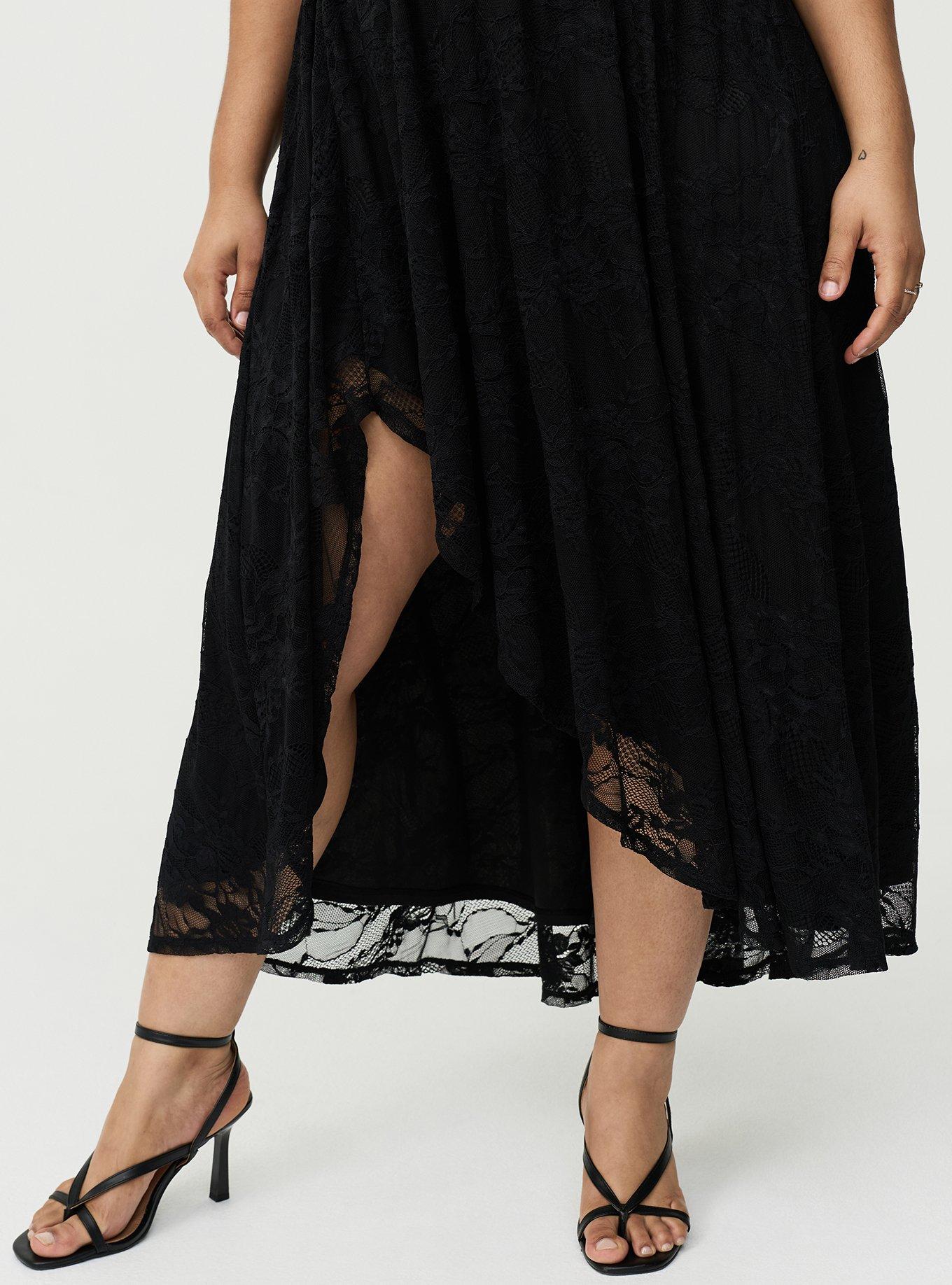Ruffle Trim Lace Maxi Dress, DEEP BLACK, alternate