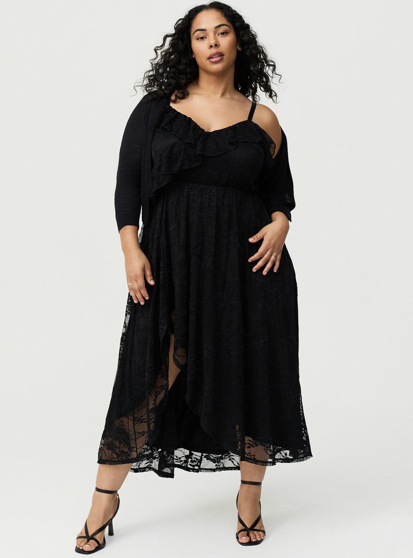 Ruffle Trim Lace Maxi Dress, DEEP BLACK, alternate