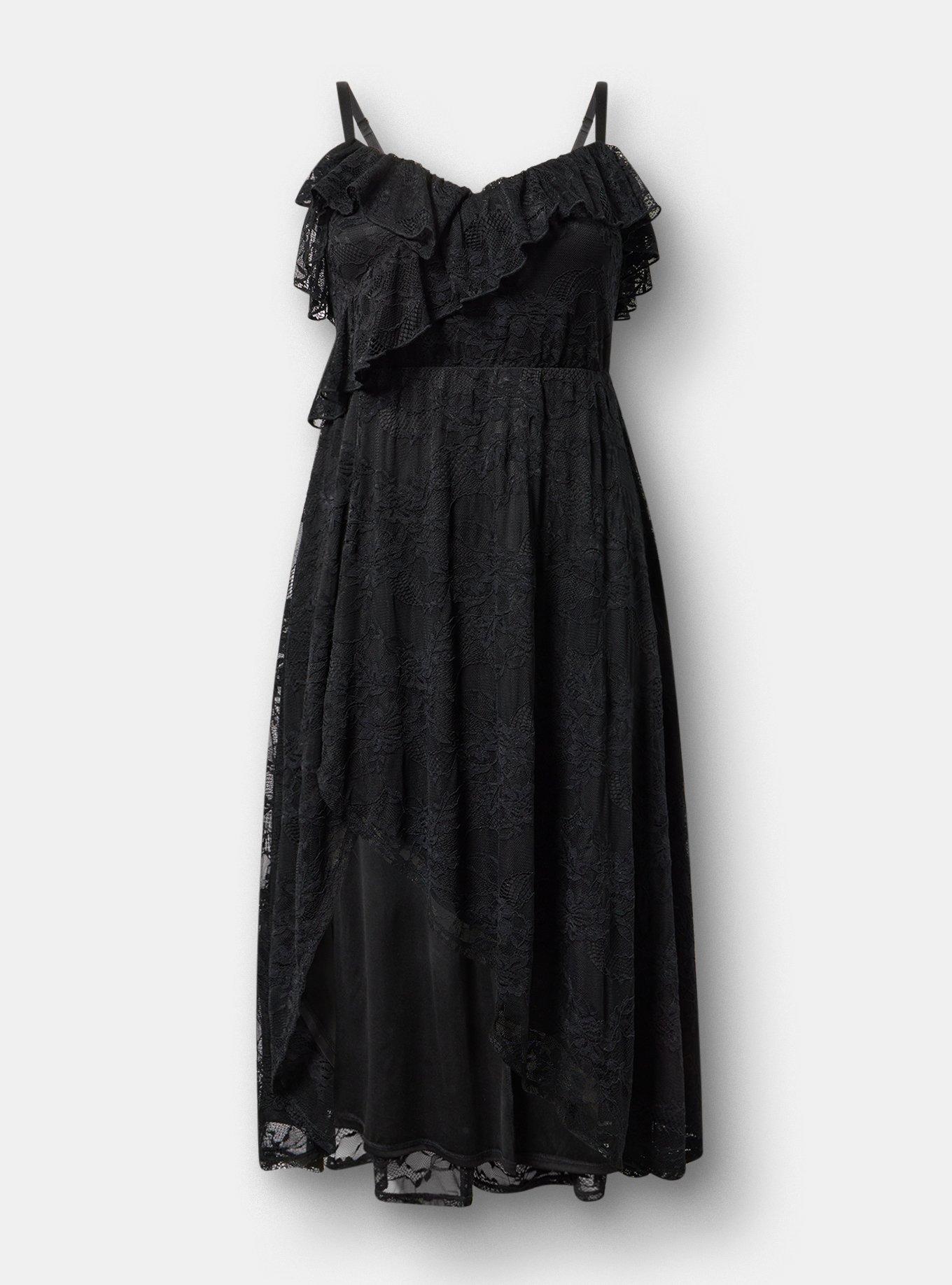 Ruffle Trim Lace Maxi Dress, DEEP BLACK, hi-res
