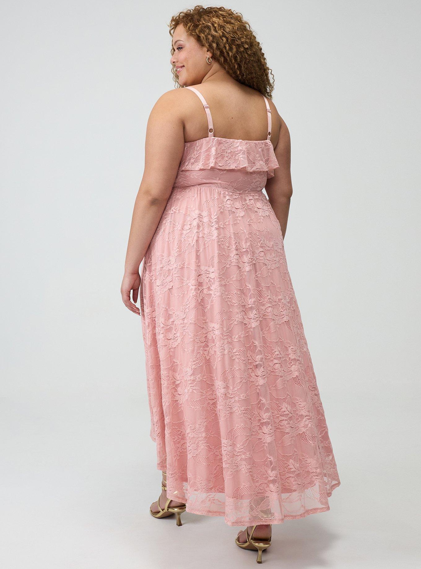 Ruffle Trim Lace Maxi Dress, SILVER PINK, alternate