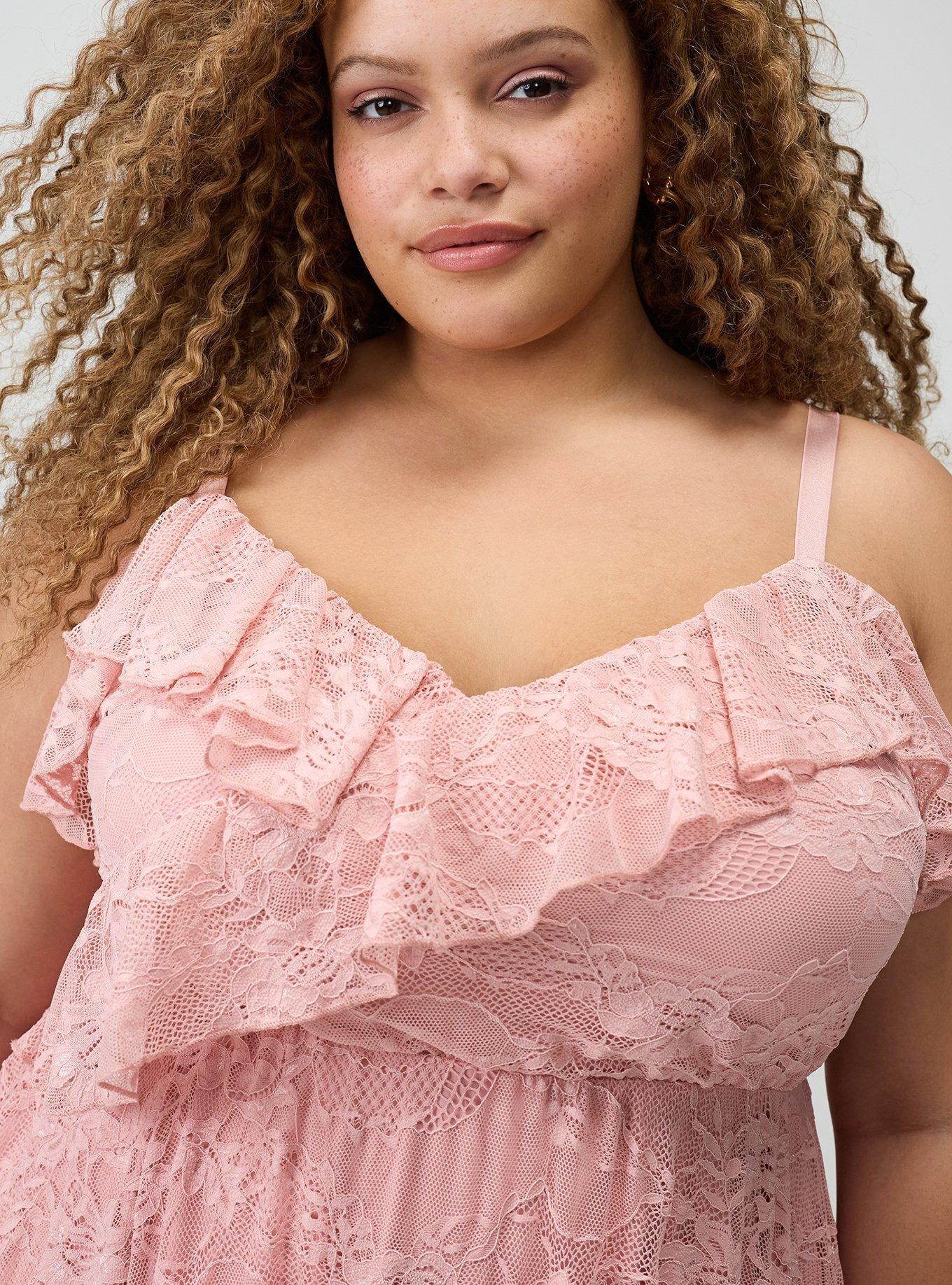 Ruffle Trim Lace Maxi Dress, SILVER PINK, alternate
