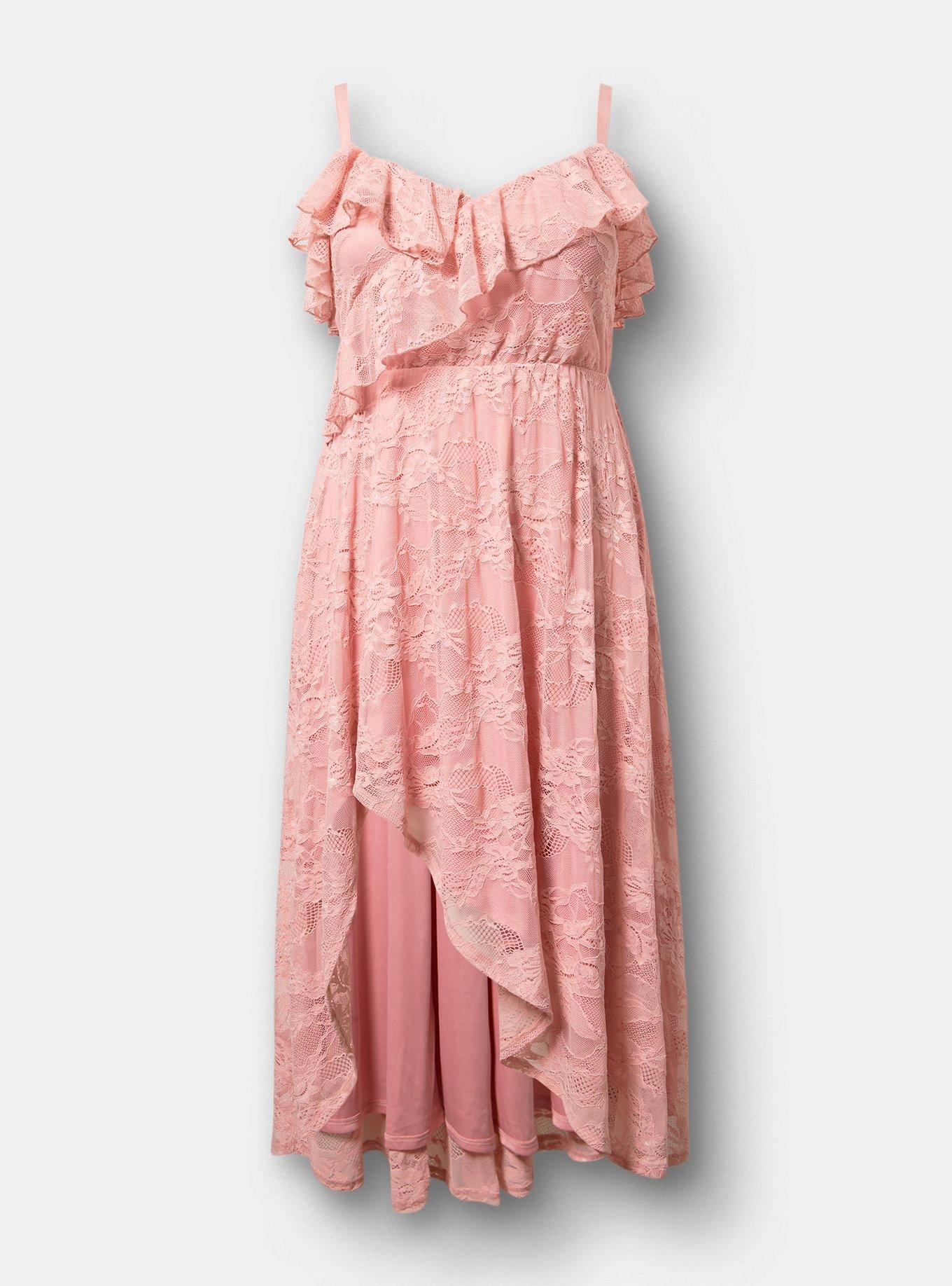 Ruffle Trim Lace Maxi Dress, SILVER PINK, flat