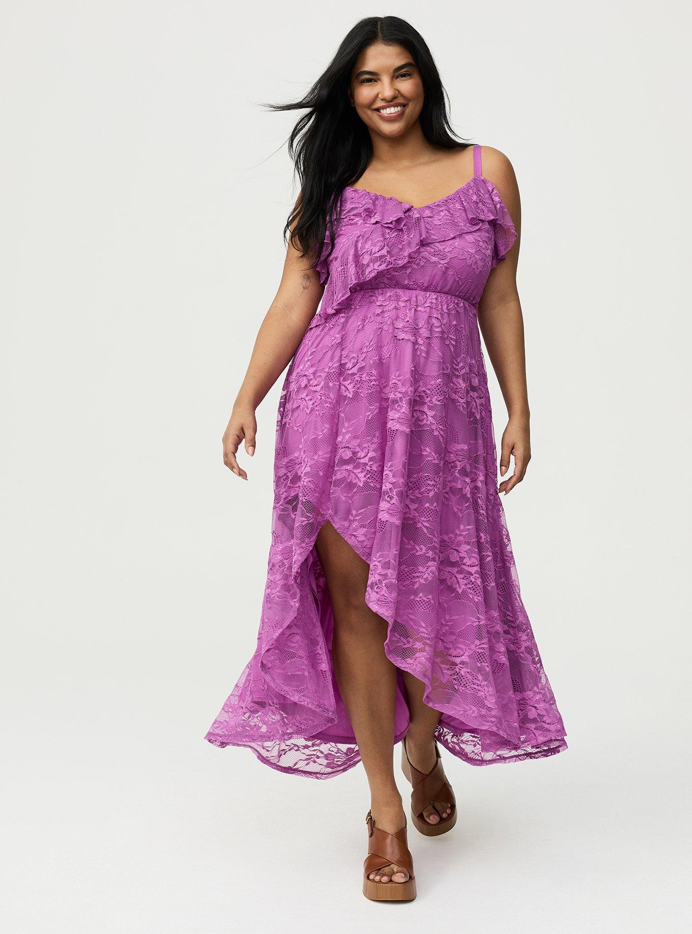 Plus Size Ruffle Trim Lace Midi Dress, LIATRIS, hi-res