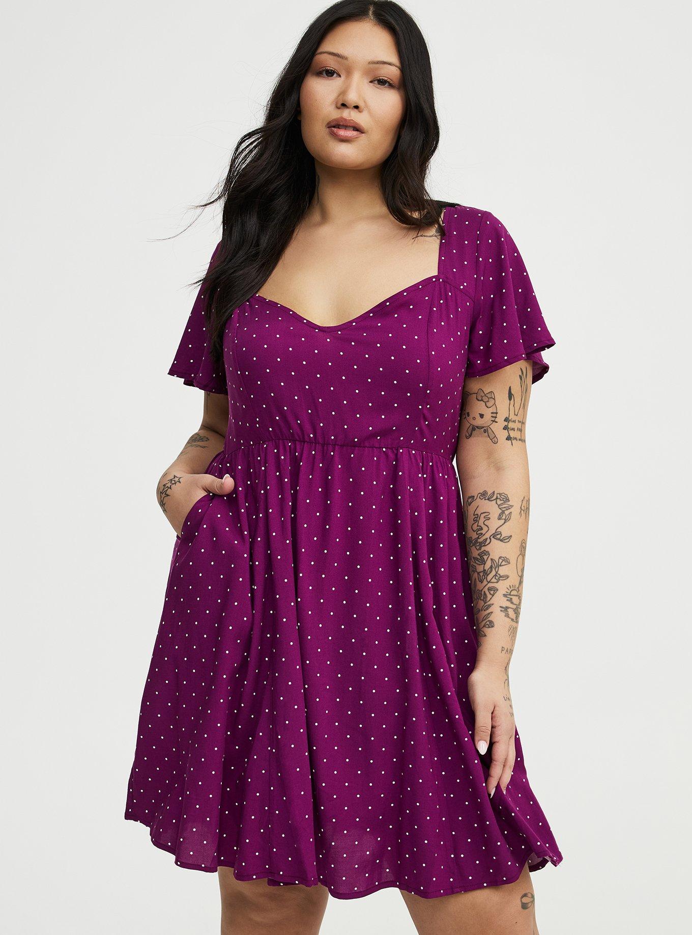 Sweetheart Flutter Sleeve Mini Dress, DAINTY DOT PLUM, alternate