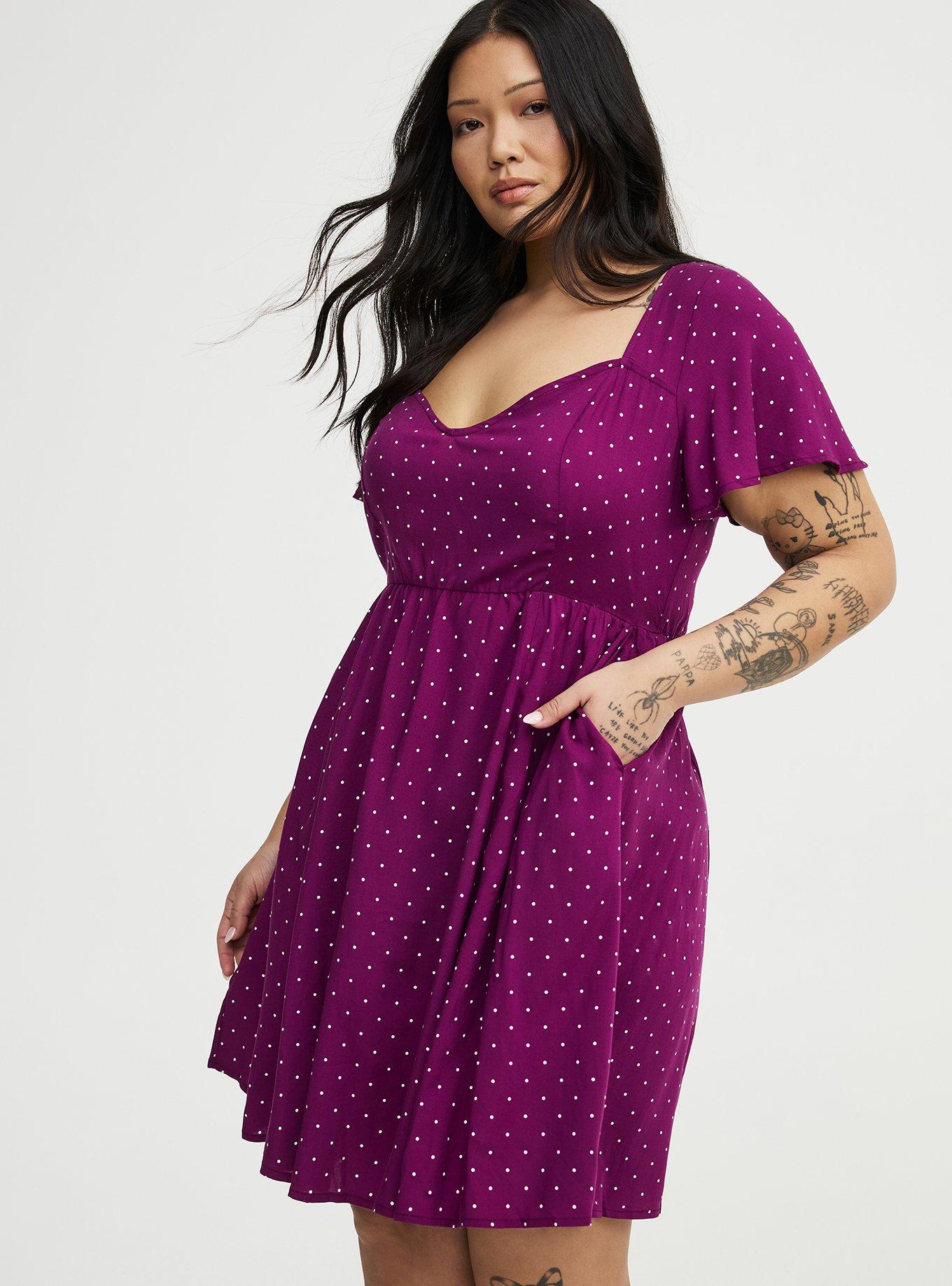 Sweetheart Flutter Sleeve Mini Dress, DAINTY DOT PLUM, alternate