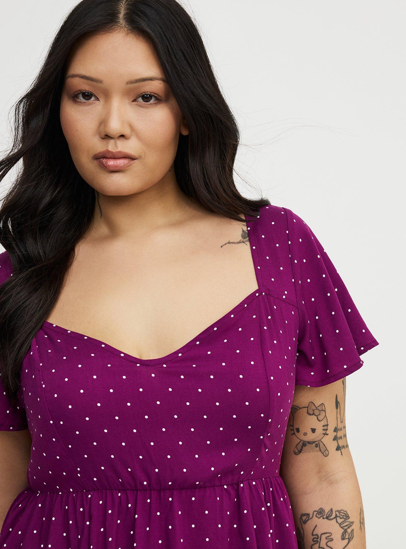 Sweetheart Flutter Sleeve Mini Dress, DAINTY DOT PLUM, alternate