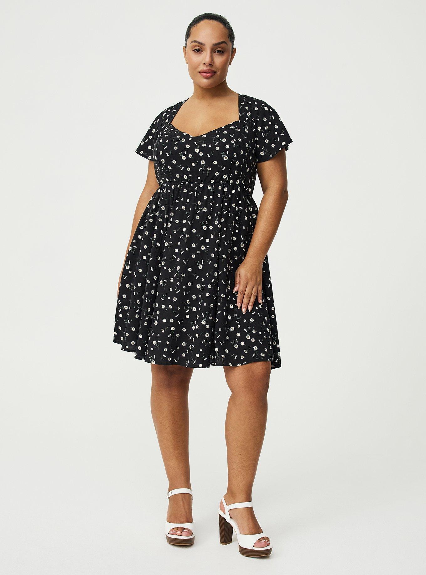 Sweetheart Flutter Sleeve Mini Dress, DAINTY DAISY FLORAL BLACK, alternate