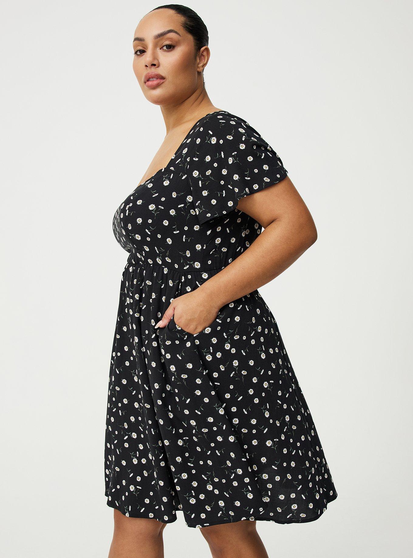 Sweetheart Flutter Sleeve Mini Dress, DAINTY DAISY FLORAL BLACK, alternate