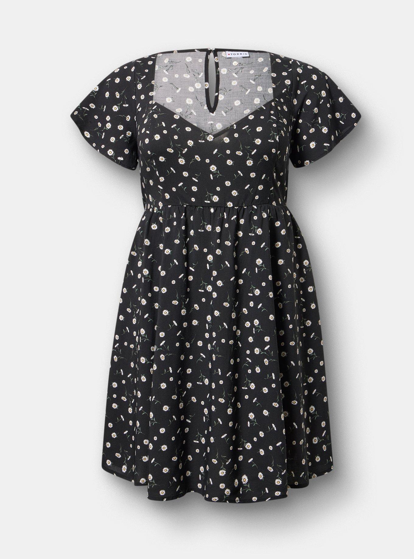 Sweetheart Flutter Sleeve Mini Dress, DAINTY DAISY FLORAL BLACK, hi-res